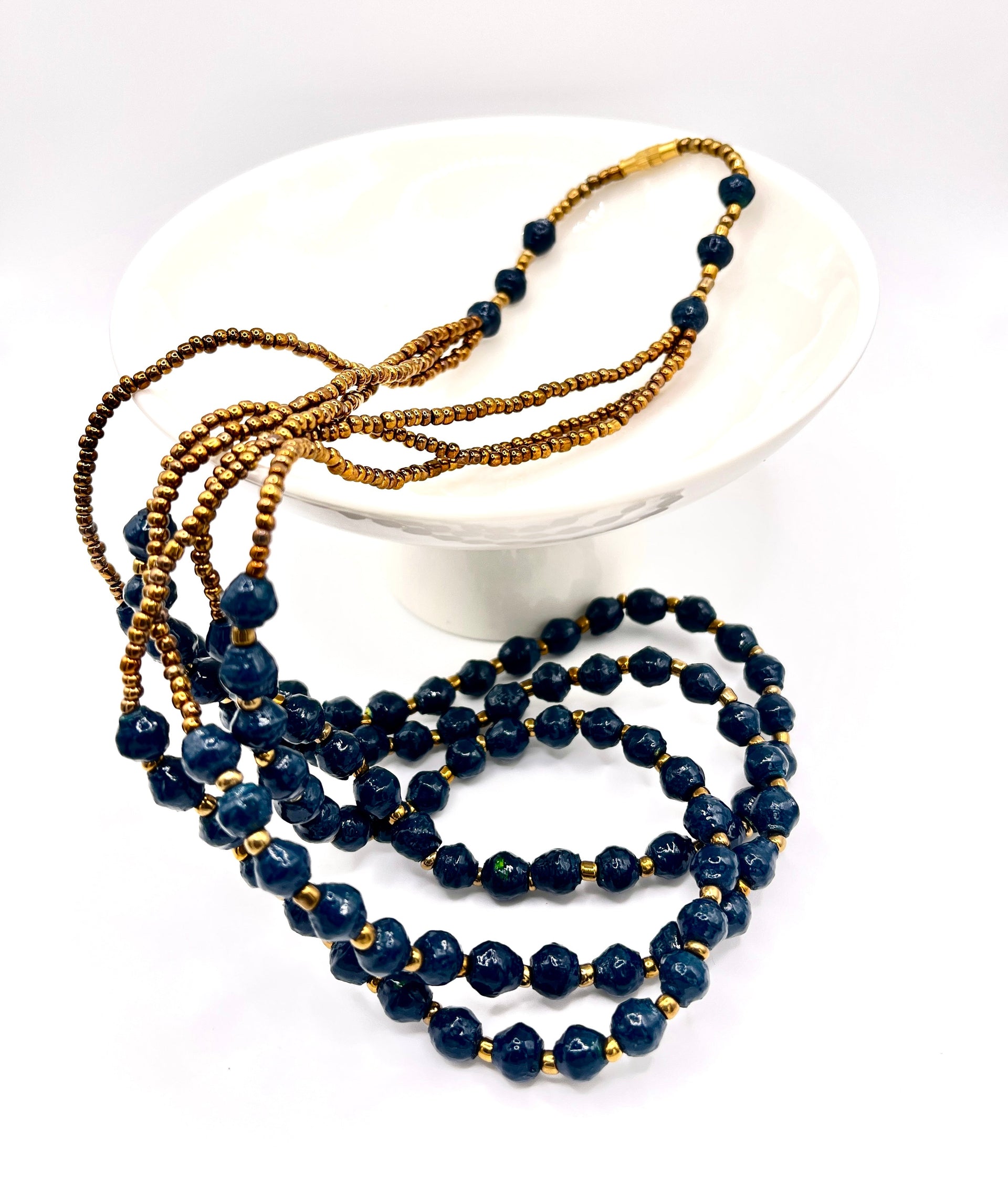 Multi-Strand Paper Bead Necklace in Purple and Brown