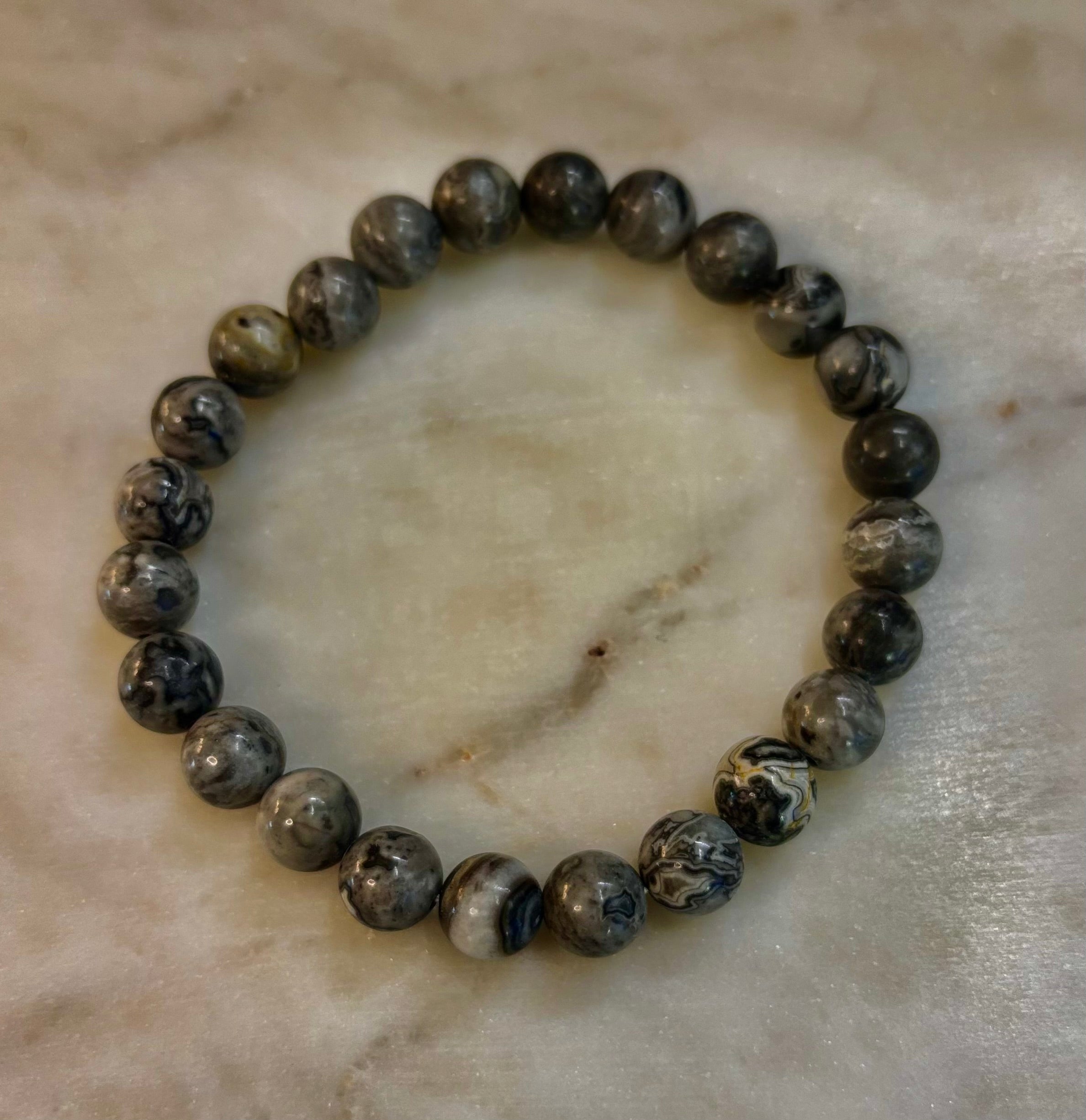 Wavy Lace Jasper 8mm Reiki-Infused Manifestation & Grounding Bracelet (Medium-Large Wrists)