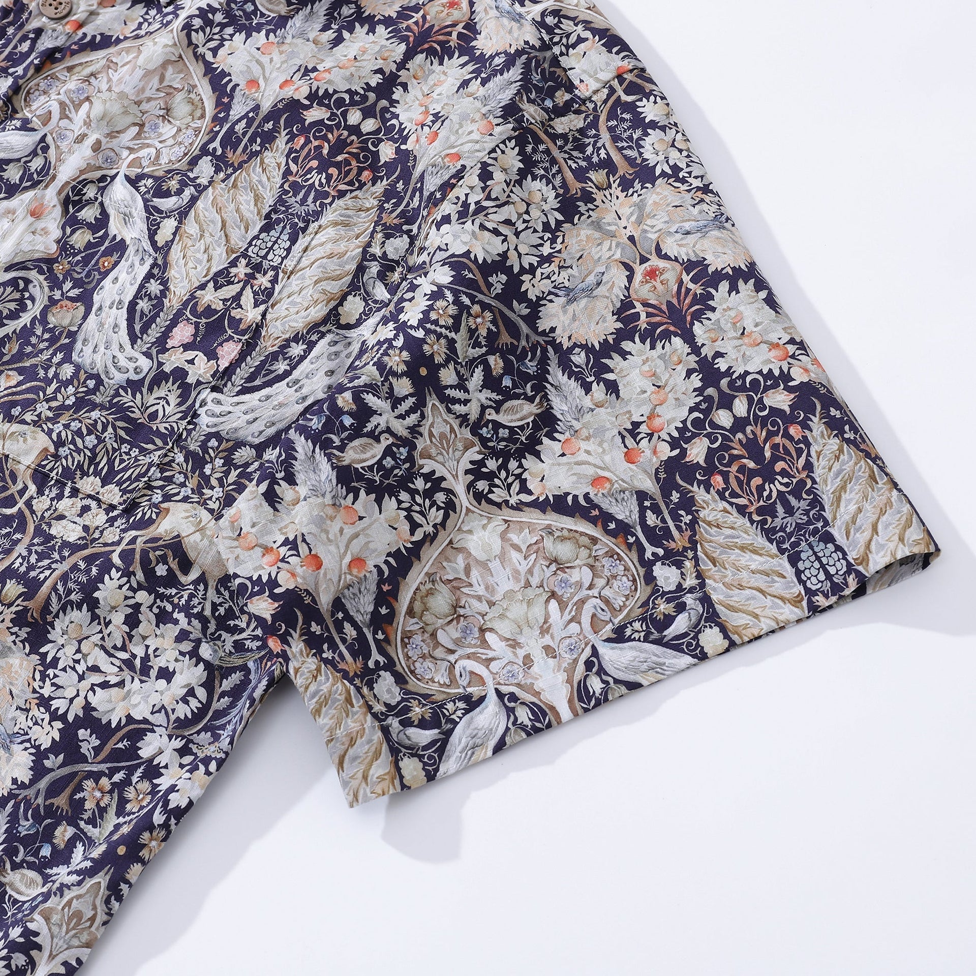 Men's 1940s Vintage Hawaiian Shirt Navy Garden of Serenity Print