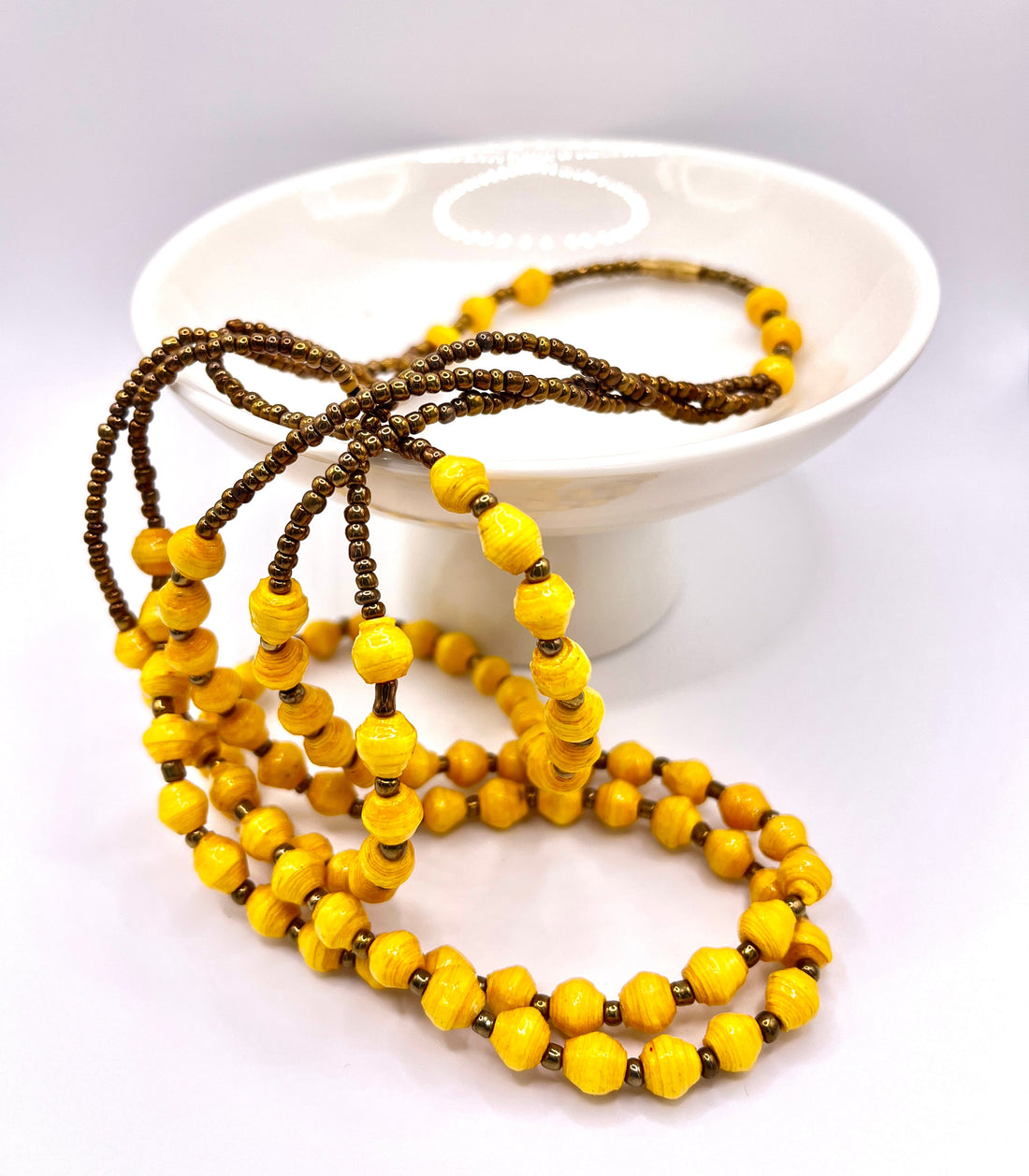 Multi-Strand Paper Bead Necklace in Purple and Brown