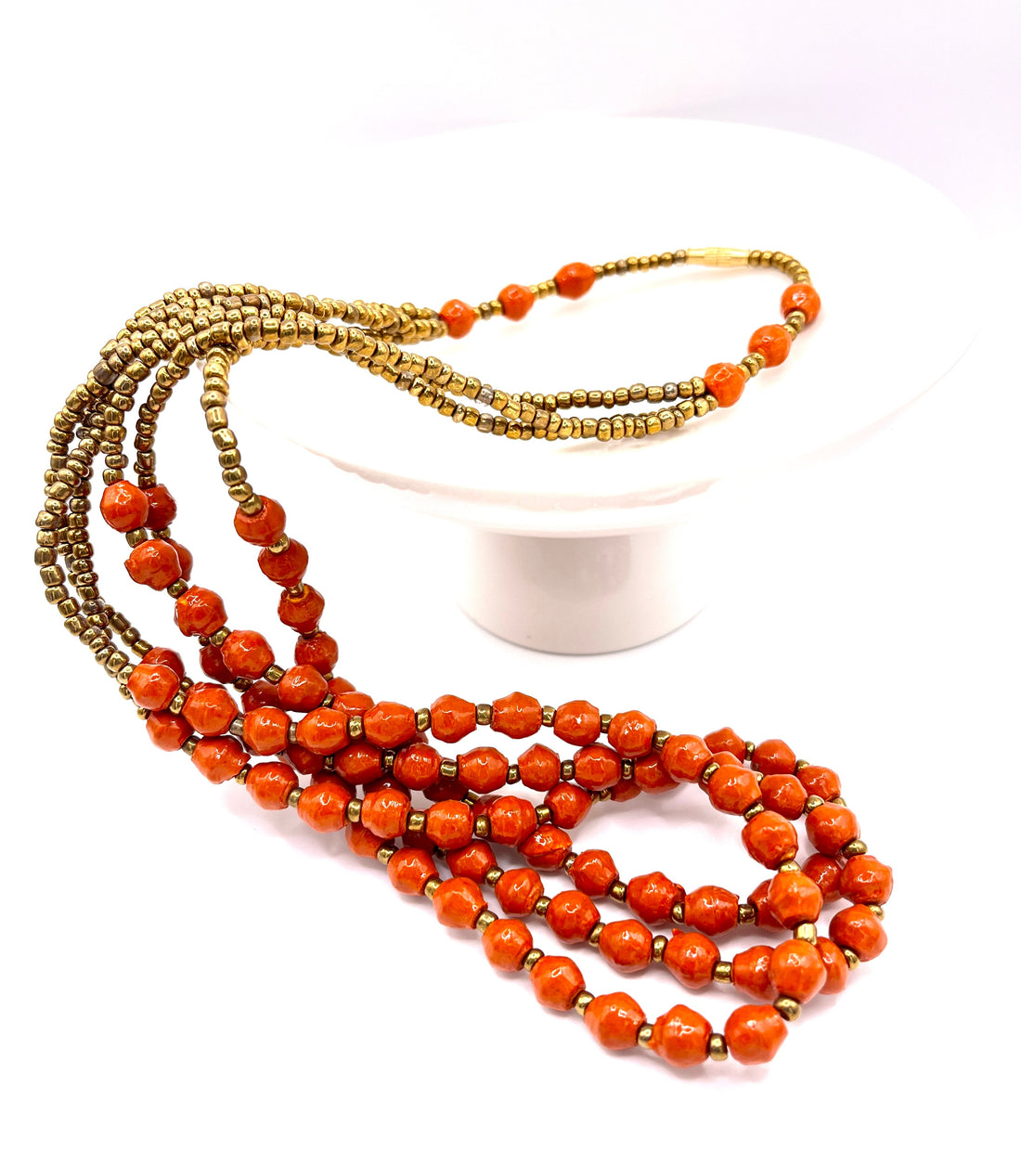 Multi-Strand Paper Bead Necklace in Purple and Brown