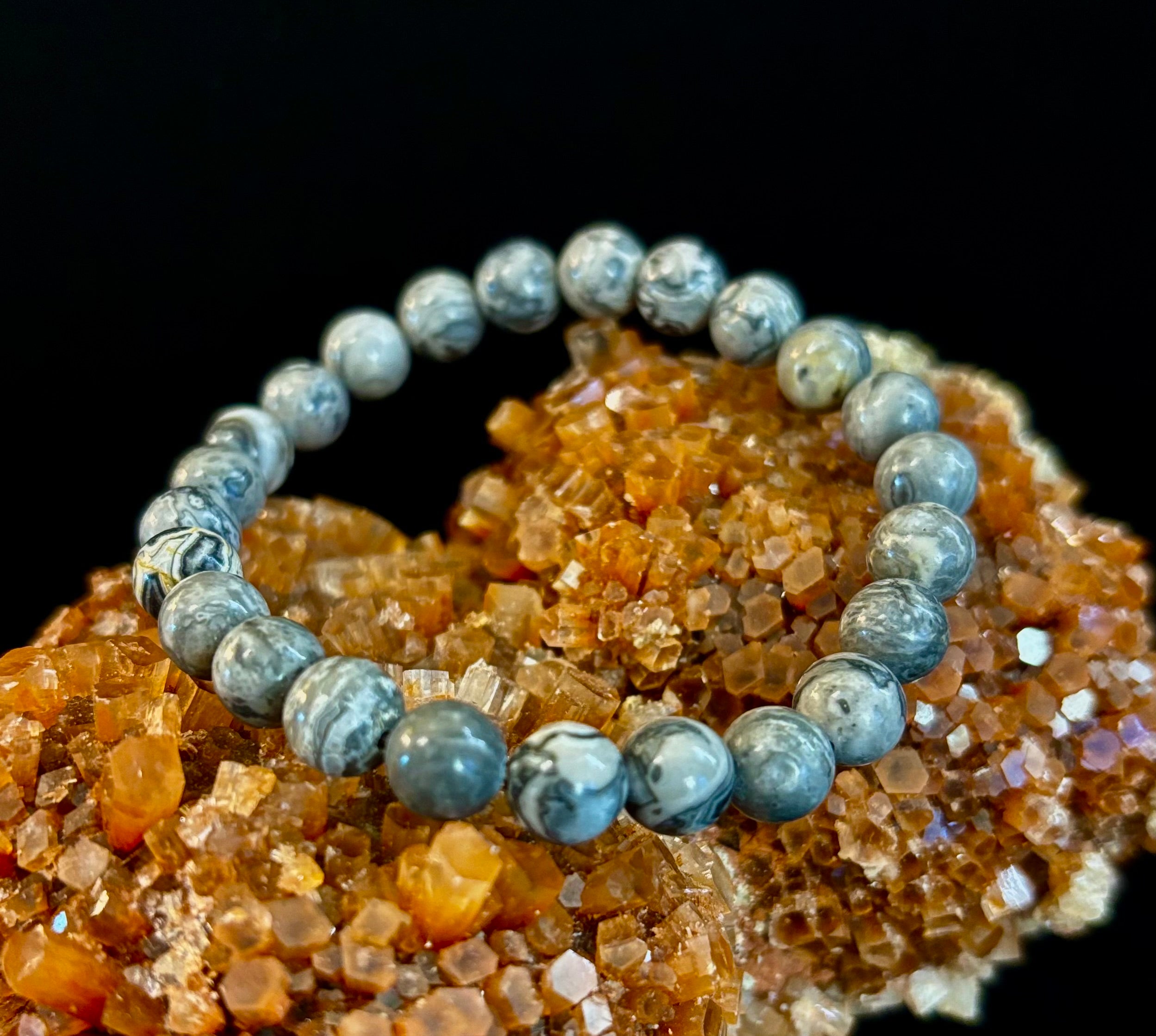 Wavy Lace Jasper 8mm Reiki-Infused Manifestation & Grounding Bracelet (Medium-Large Wrists)