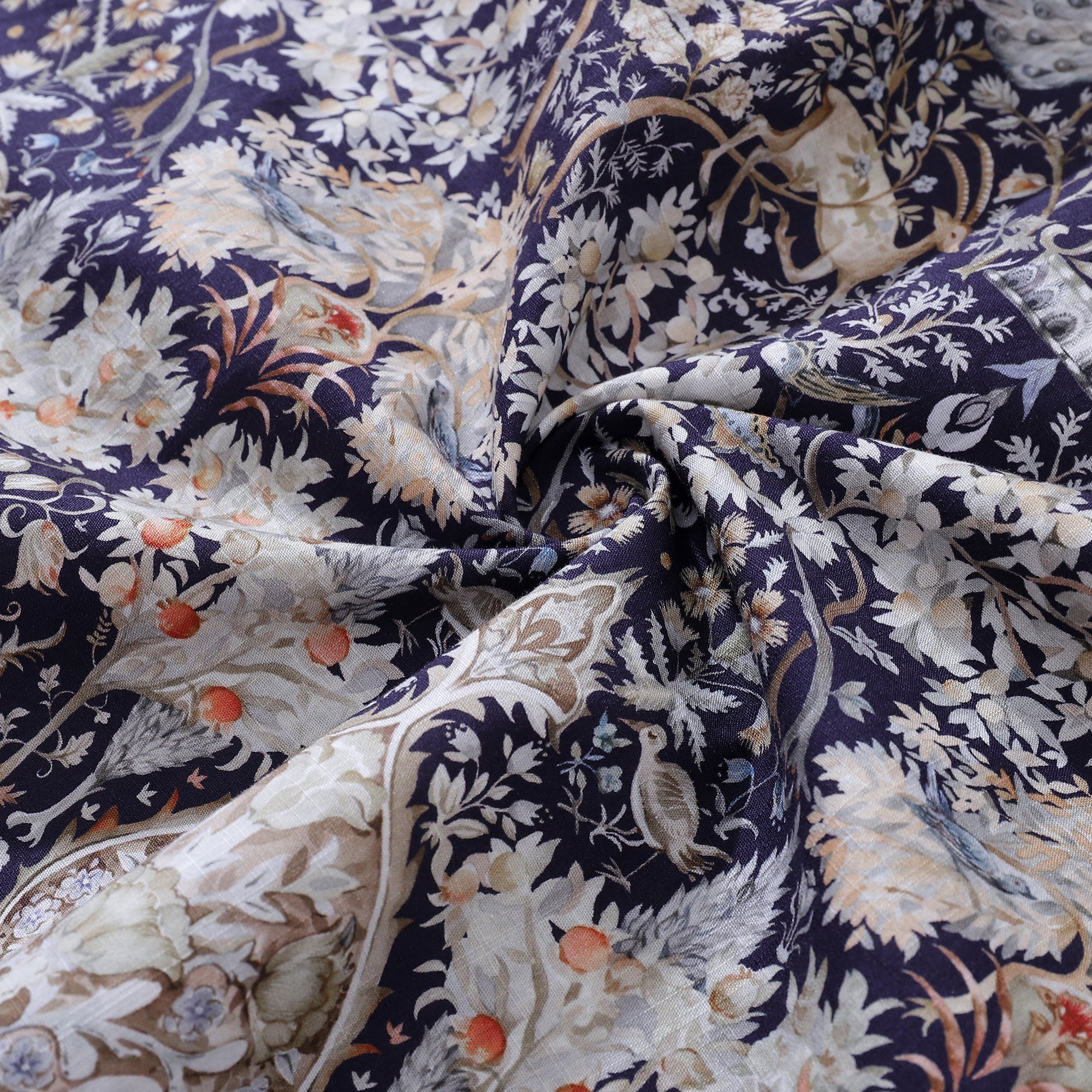 Men's 1940s Vintage Hawaiian Shirt Navy Garden of Serenity Print