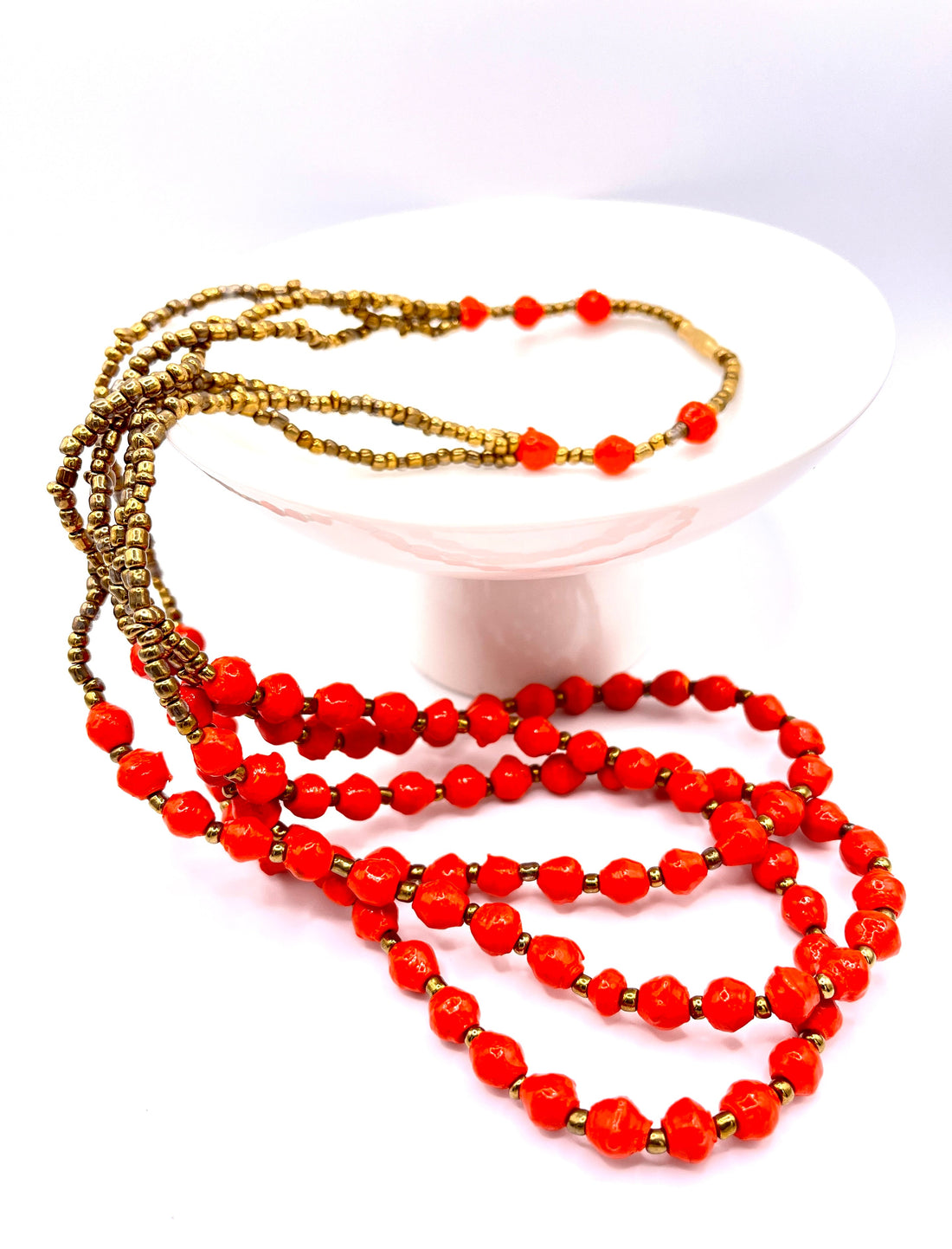 Multi-Strand Paper Bead Necklace in Purple and Brown