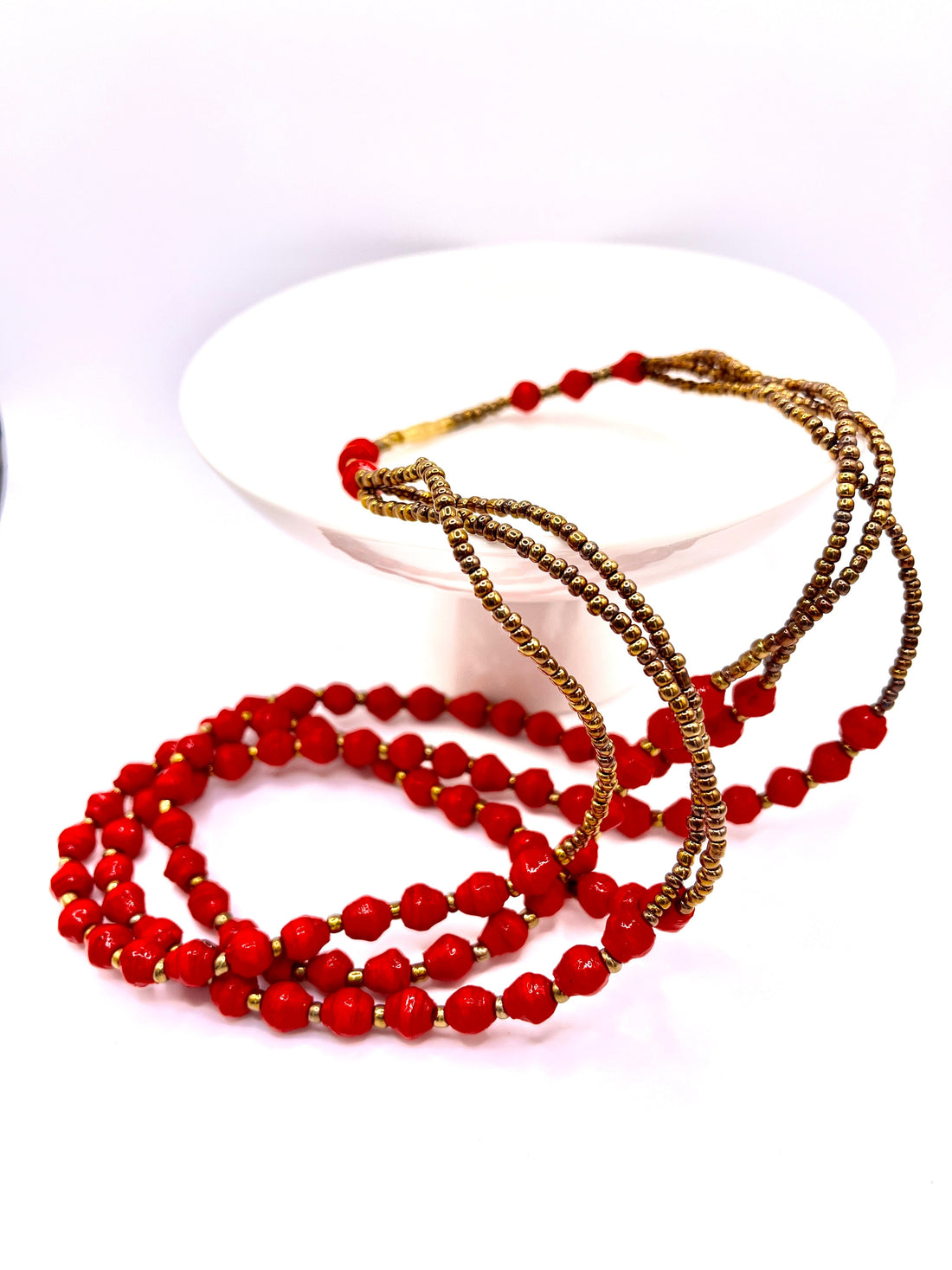 Multi-Strand Paper Bead Necklace in Purple and Brown