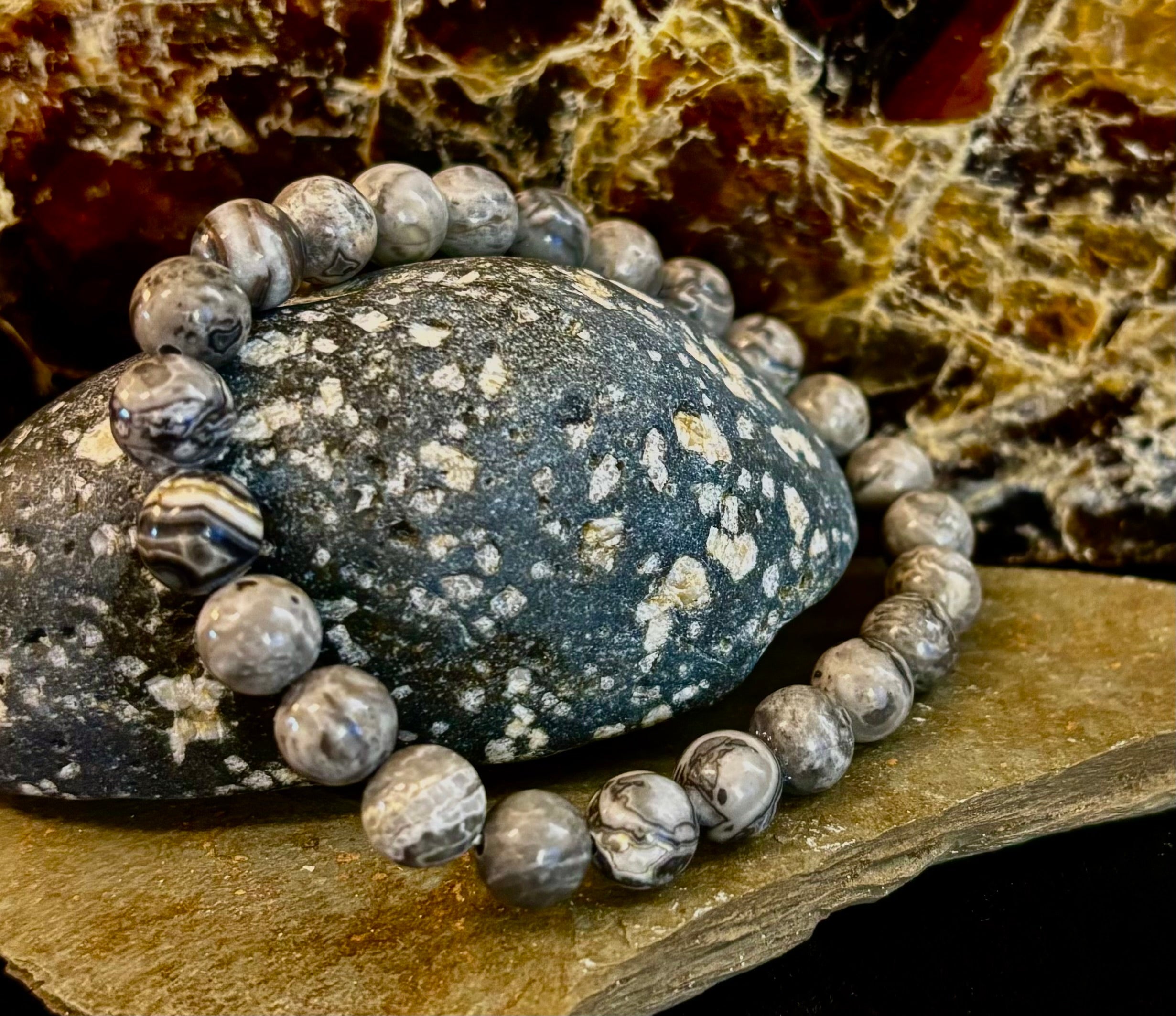 Wavy Lace Jasper 8mm Reiki-Infused Manifestation & Grounding Bracelet (Medium-Large Wrists)