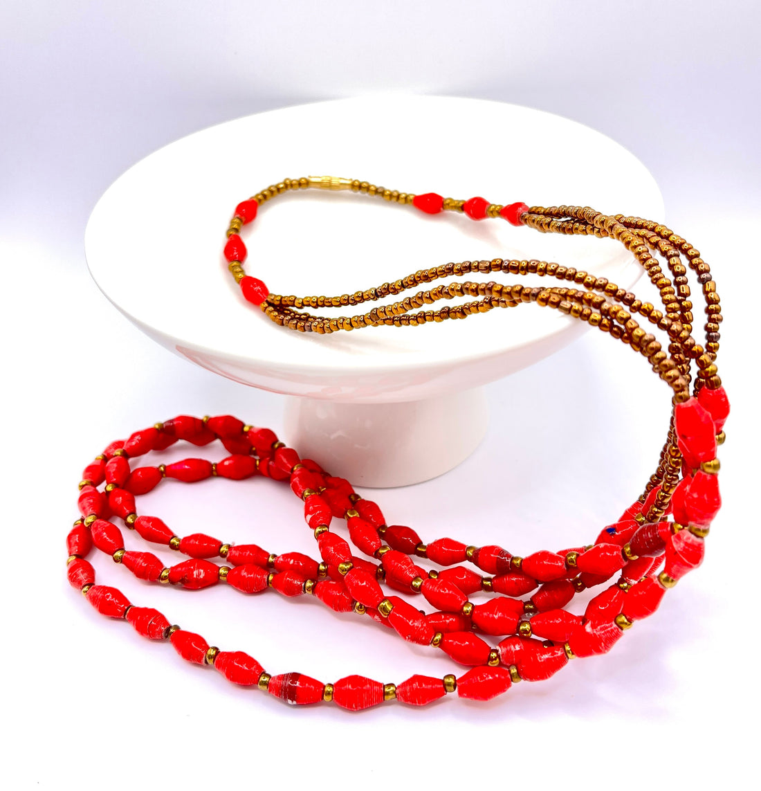 Multi-Strand Paper Bead Necklace in Purple and Brown