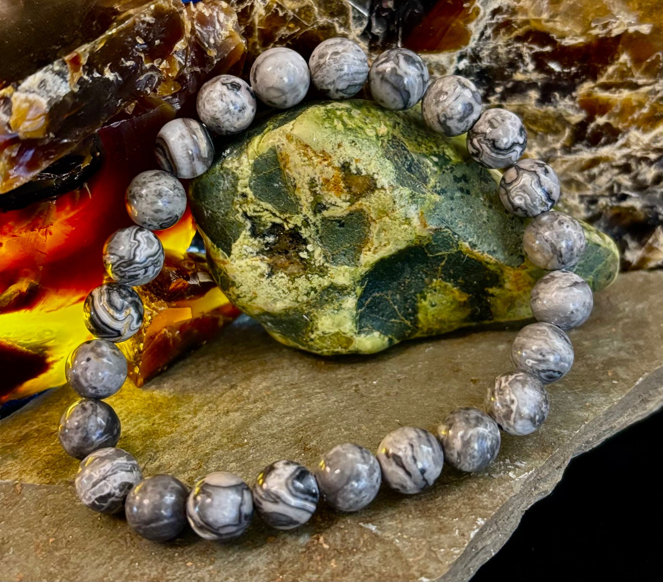 Wavy Lace Jasper 8mm Reiki-Infused Manifestation & Grounding Bracelet (Medium-Large Wrists)