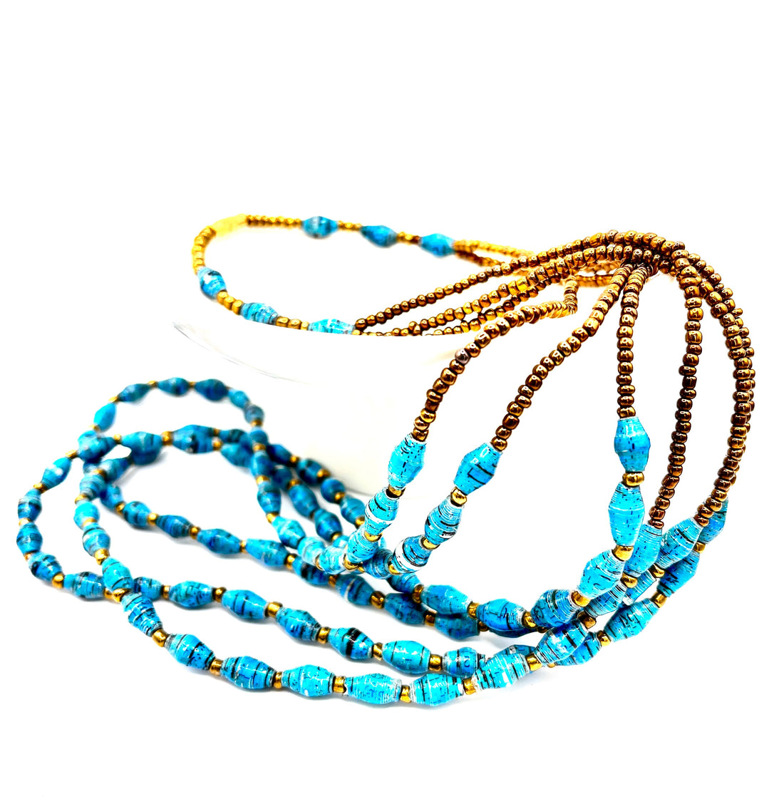 Multi-Strand Paper Bead Necklace in Purple and Brown