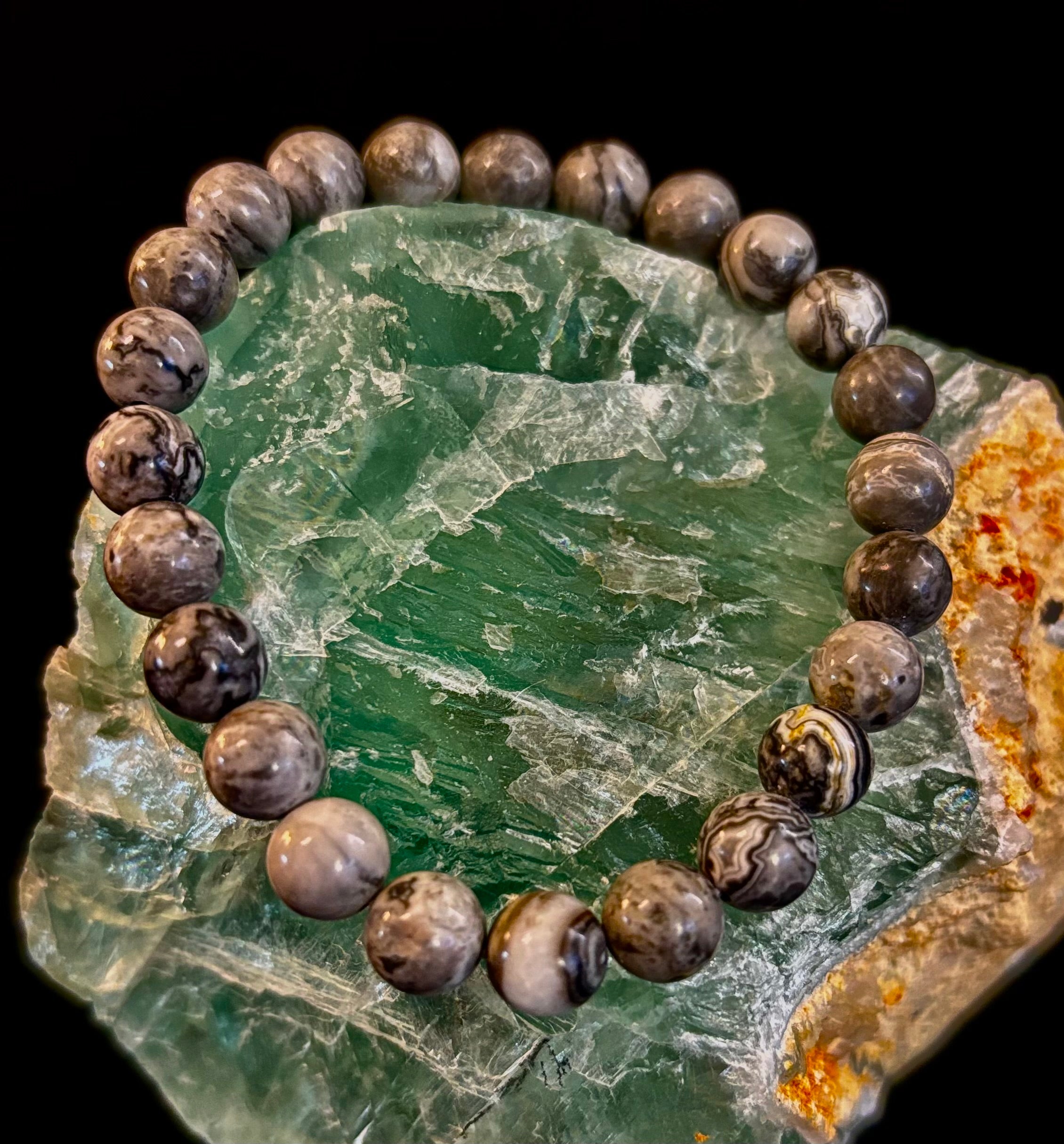 Wavy Lace Jasper 8mm Reiki-Infused Manifestation & Grounding Bracelet (Medium-Large Wrists)