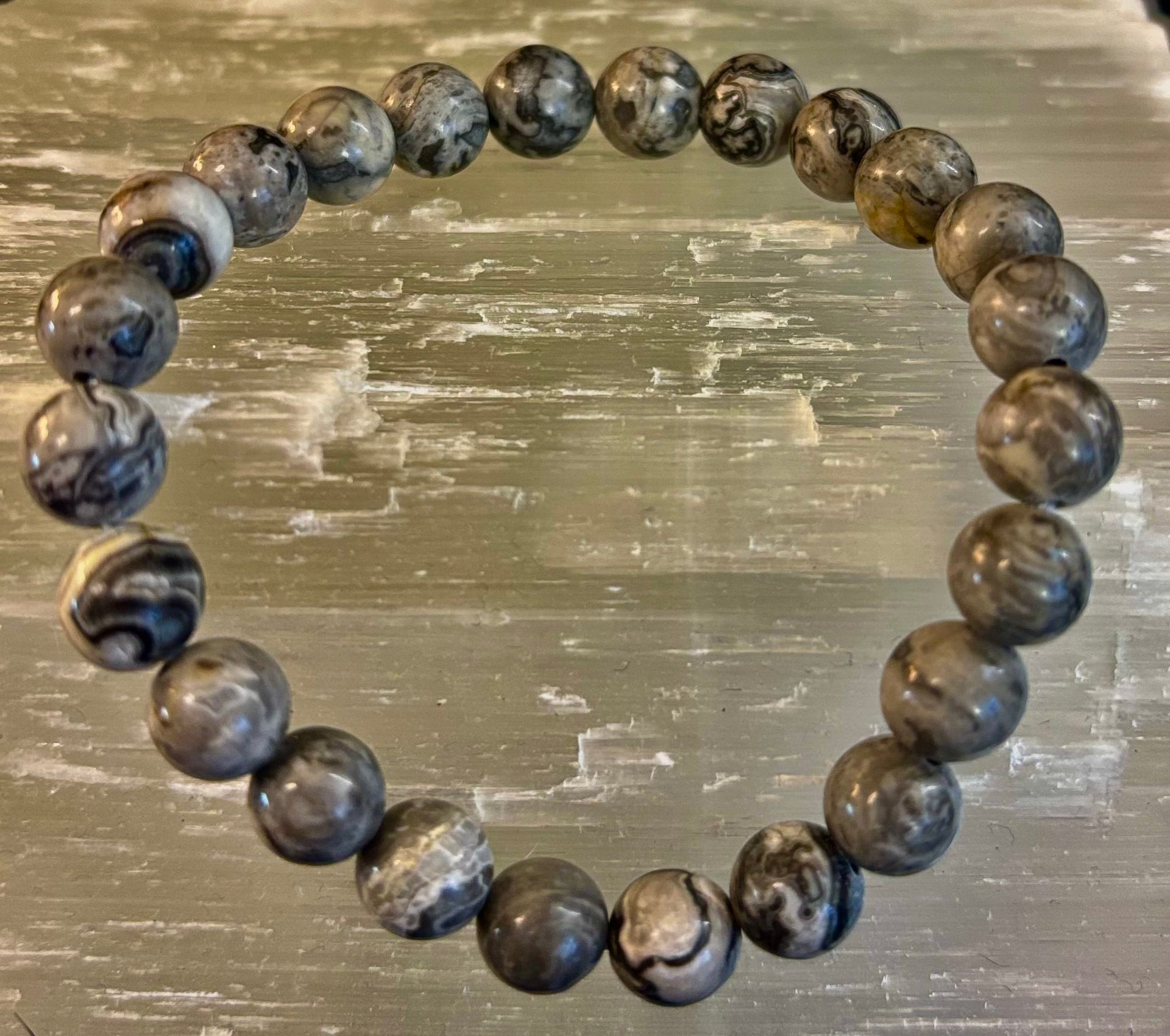 Wavy Lace Jasper 8mm Reiki-Infused Manifestation & Grounding Bracelet (Medium-Large Wrists)