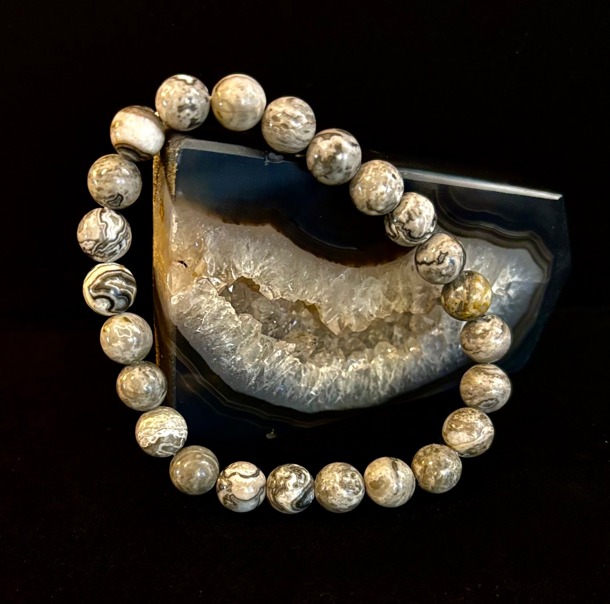 Wavy Lace Jasper 8mm Reiki-Infused Manifestation & Grounding Bracelet (Medium-Large Wrists)