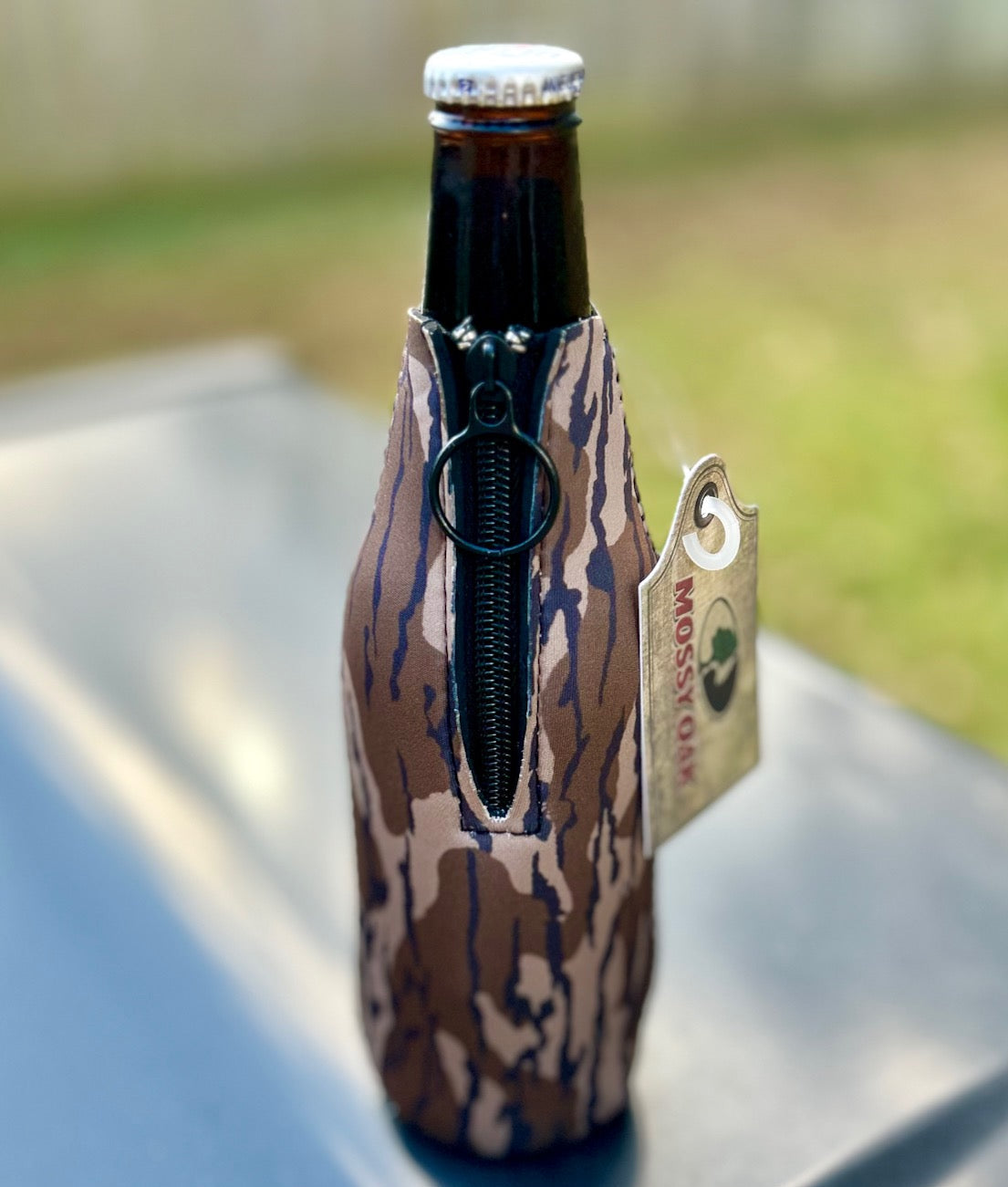 Mossy Oak Bottomland Logo Bottle Koozie – Rugged Camo Drink Sleeve