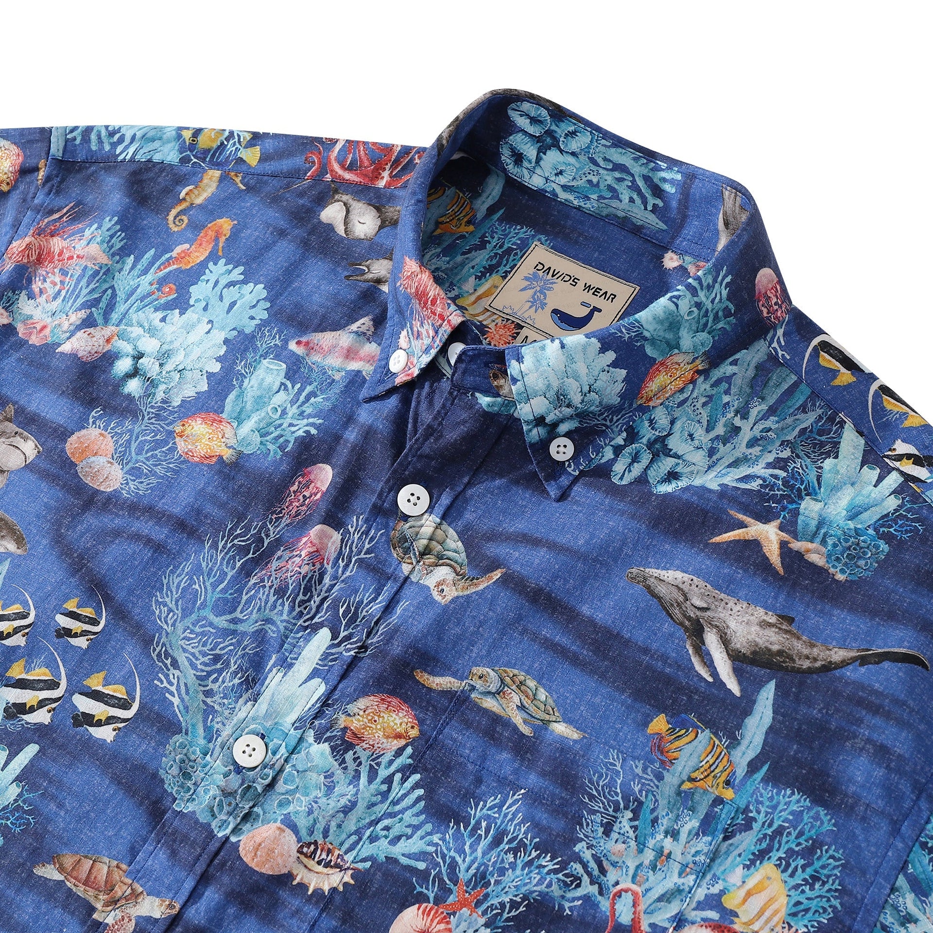 Men's Blue Marine Life Hawaiian Shirt Short Sleeve Ocean Print