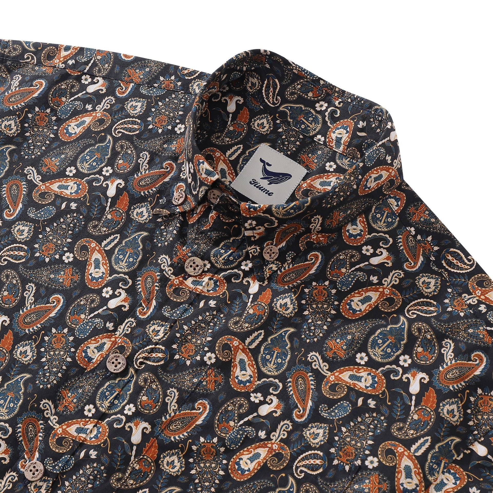 Vintage Cotton Hawaiian Shirt Terracotta Paisley Aloha Button-Down