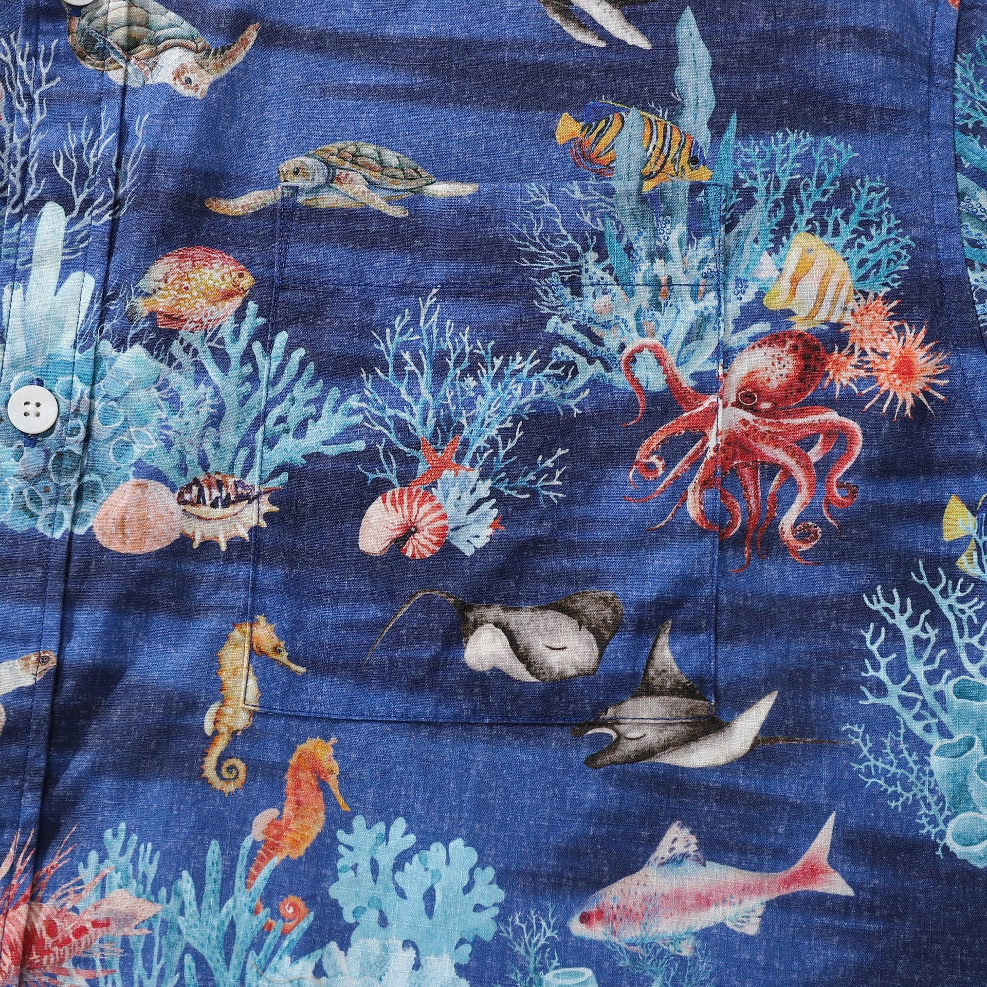 Men's Blue Marine Life Hawaiian Shirt Short Sleeve Ocean Print
