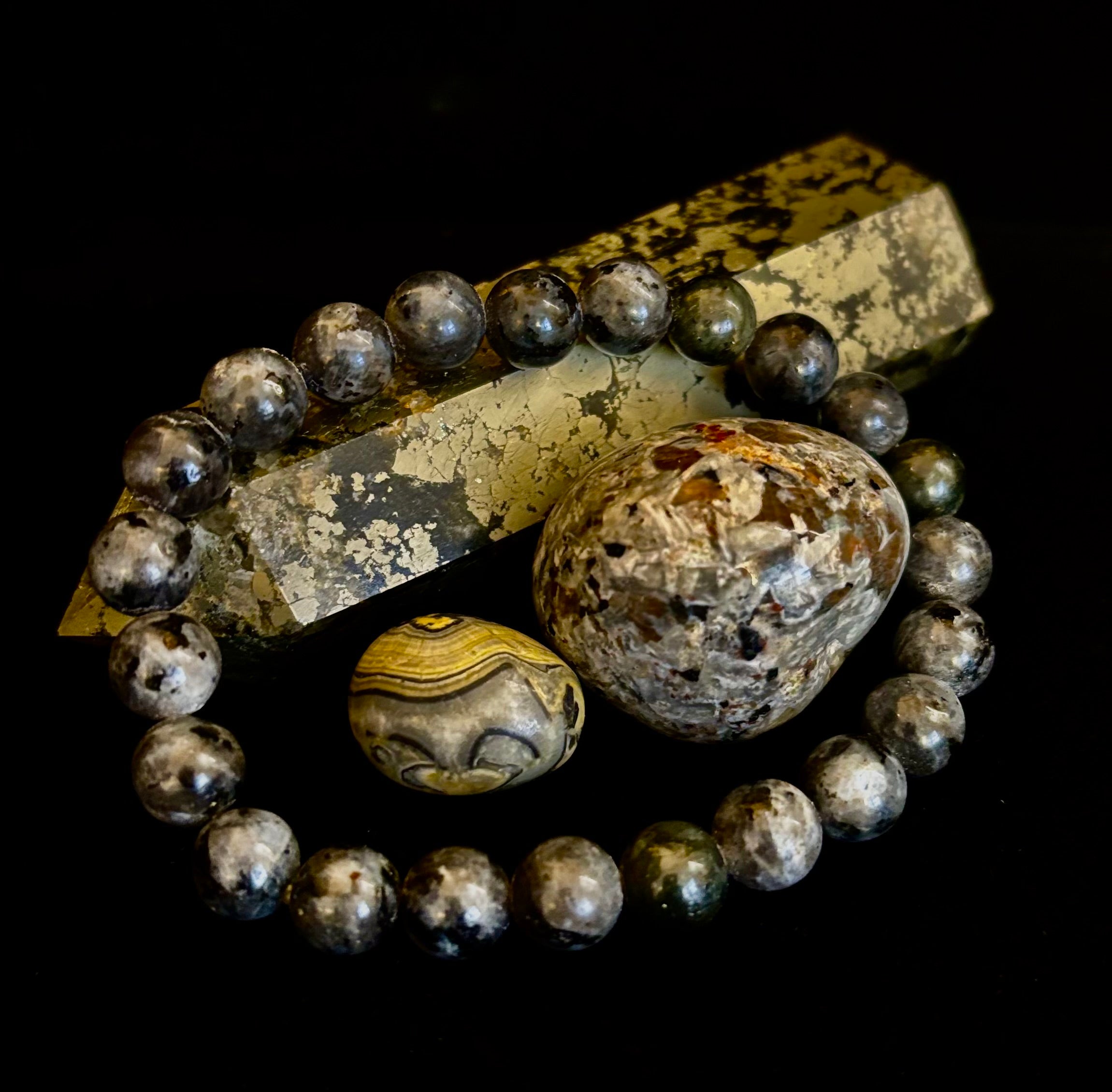 Larvikite 8mm Reiki-Infused Protection & Manifestation Bracelet (Medium-Large Wrists)