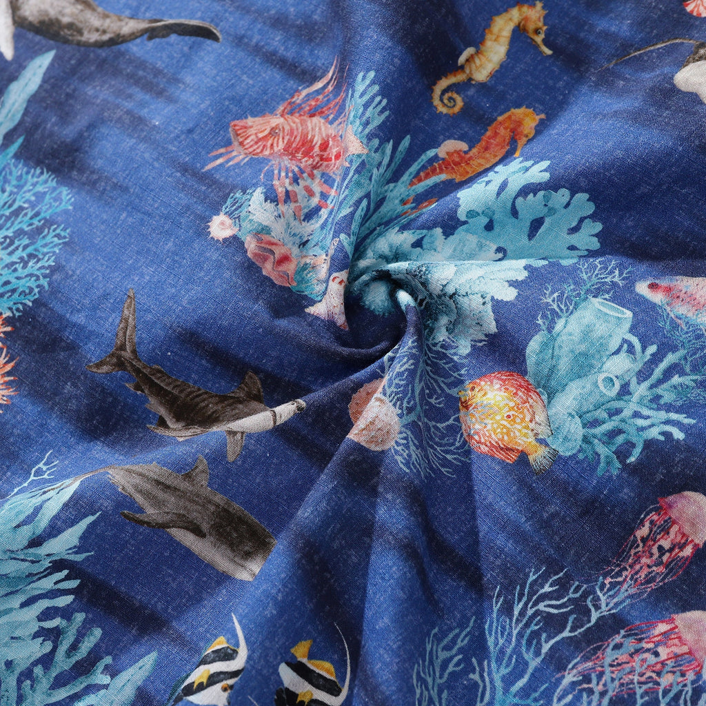 Men's Blue Marine Life Hawaiian Shirt Short Sleeve Ocean Print