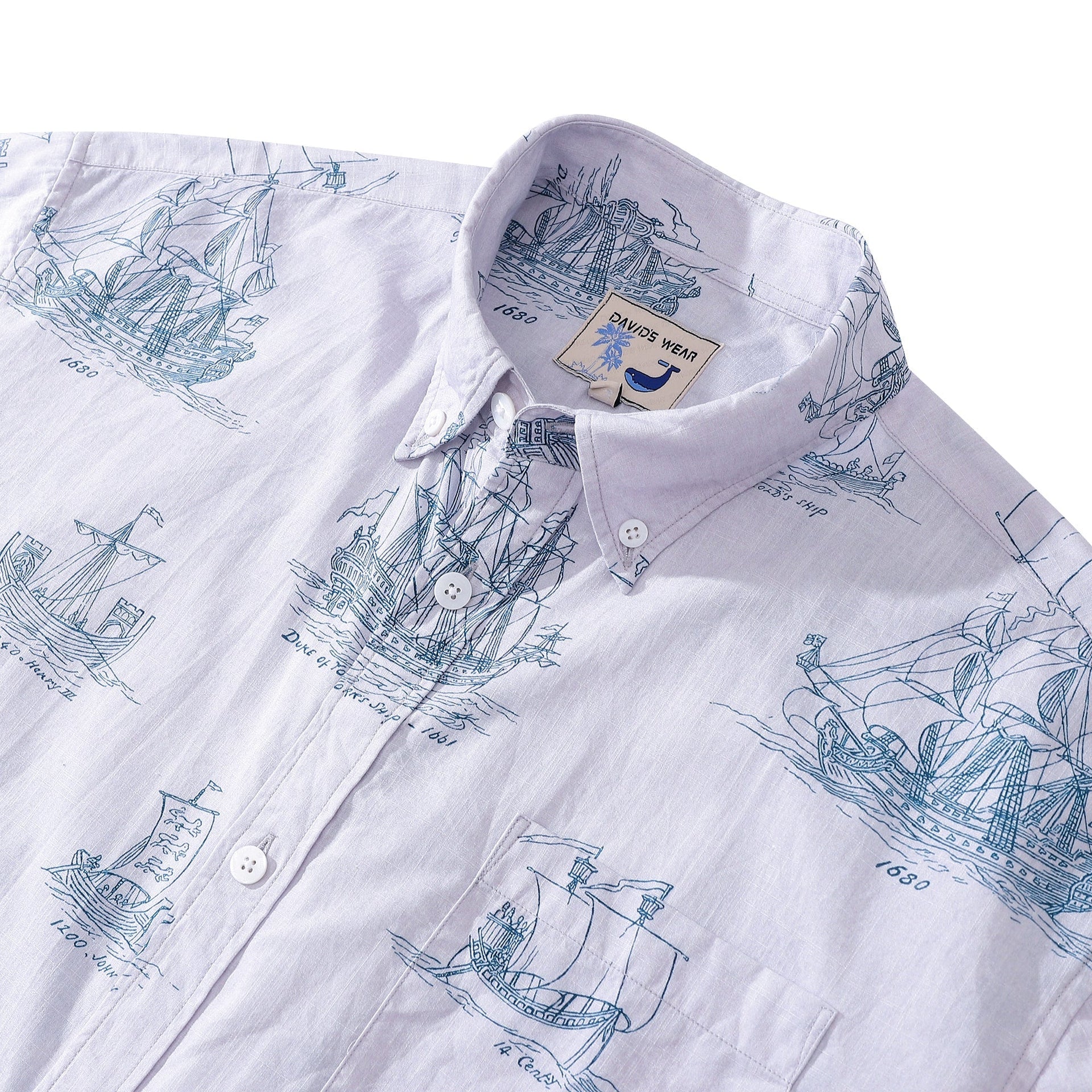 Men's Nautical Ship and Boat Print Short Sleeve Hawaiian Shirt