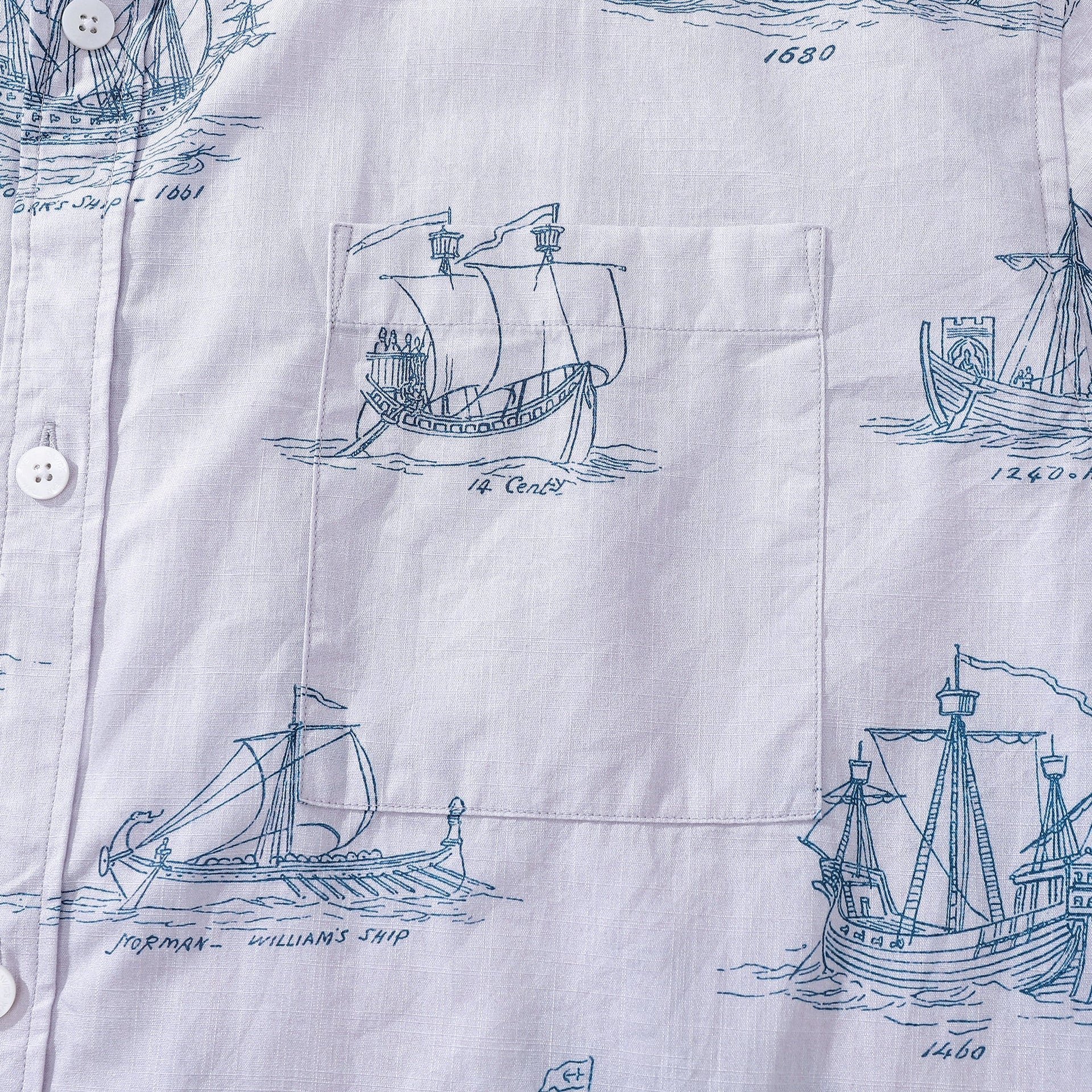 Men's Nautical Ship and Boat Print Short Sleeve Hawaiian Shirt
