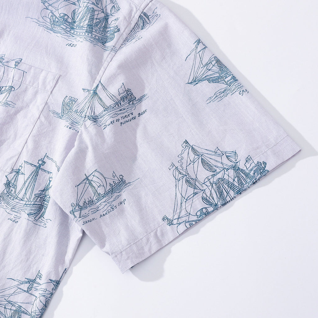 Men's Nautical Ship and Boat Print Short Sleeve Hawaiian Shirt