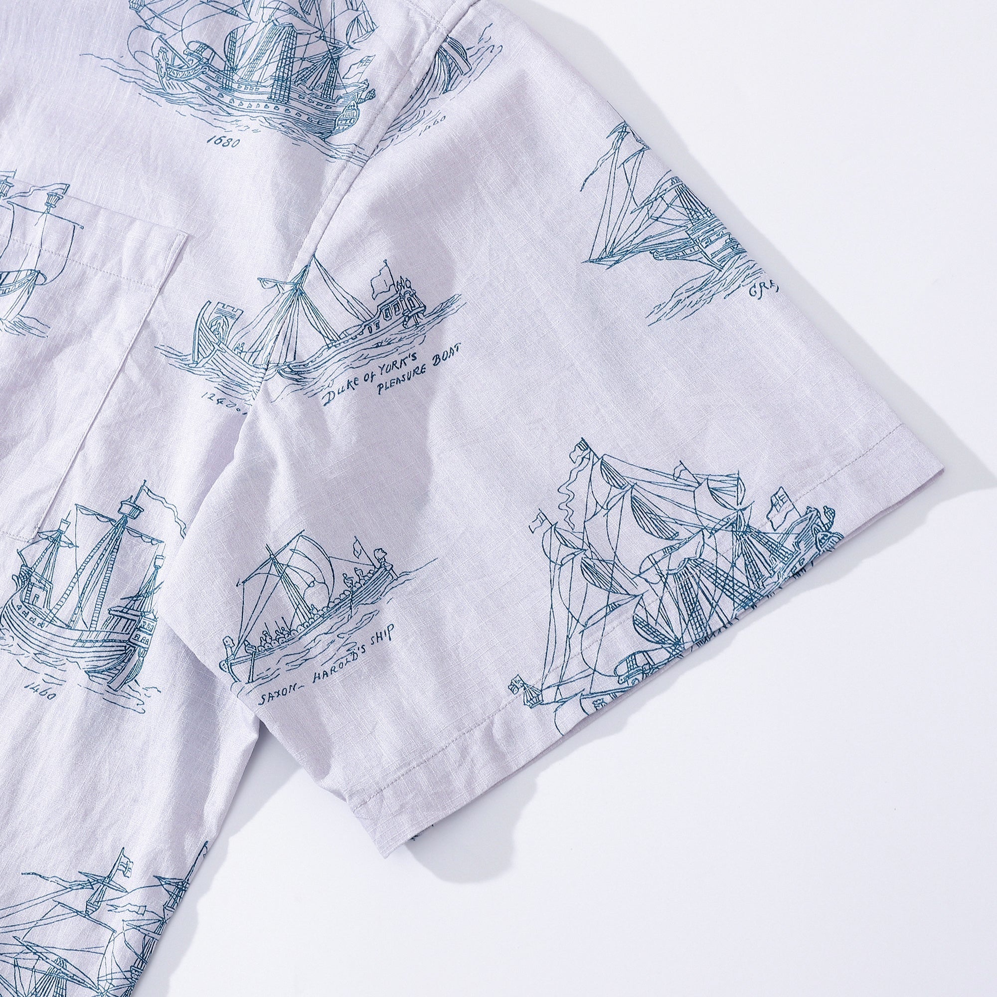 Men's Nautical Ship and Boat Print Short Sleeve Hawaiian Shirt