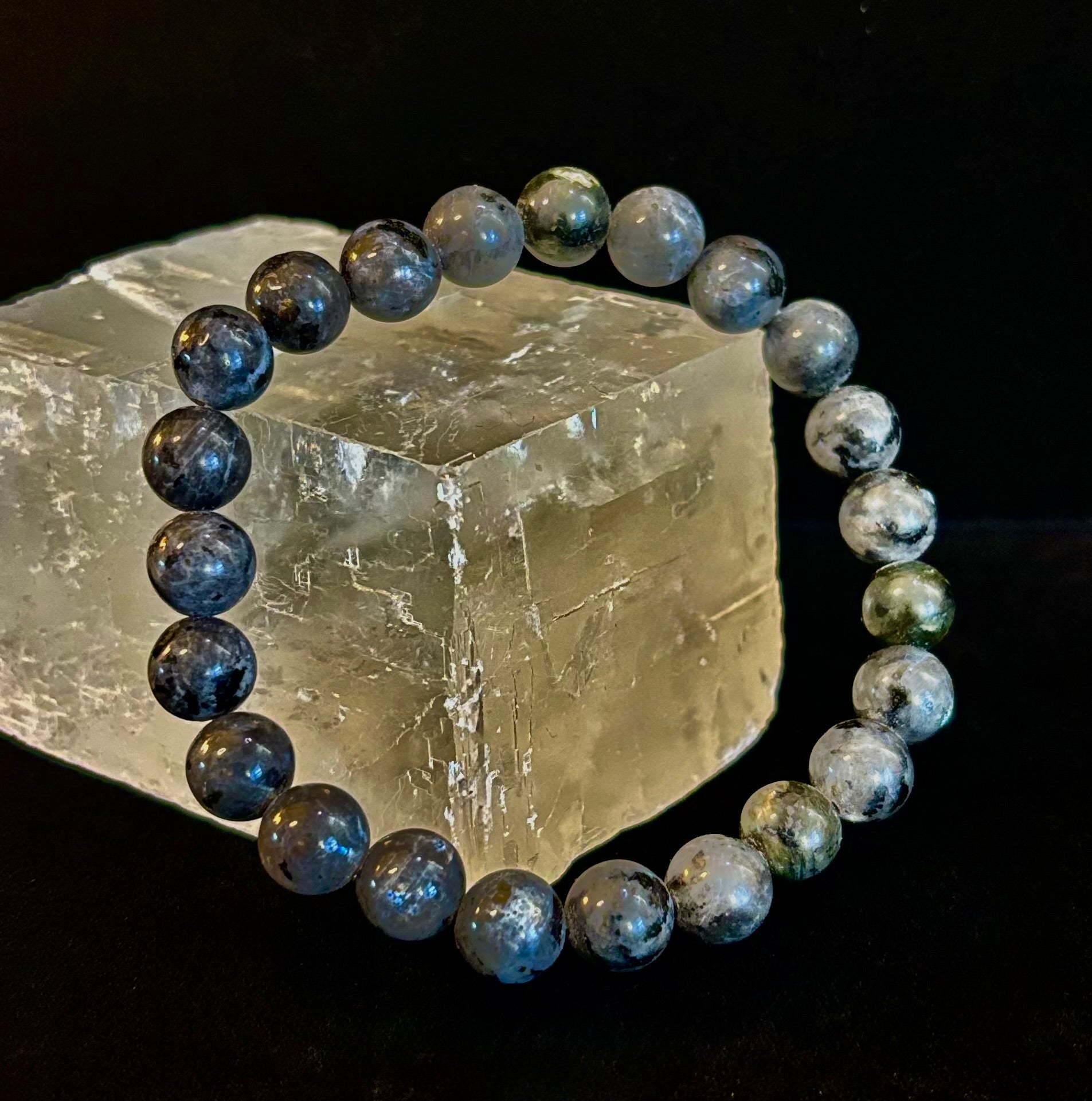 Larvikite 8mm Reiki-Infused Protection & Manifestation Bracelet (Medium-Large Wrists)