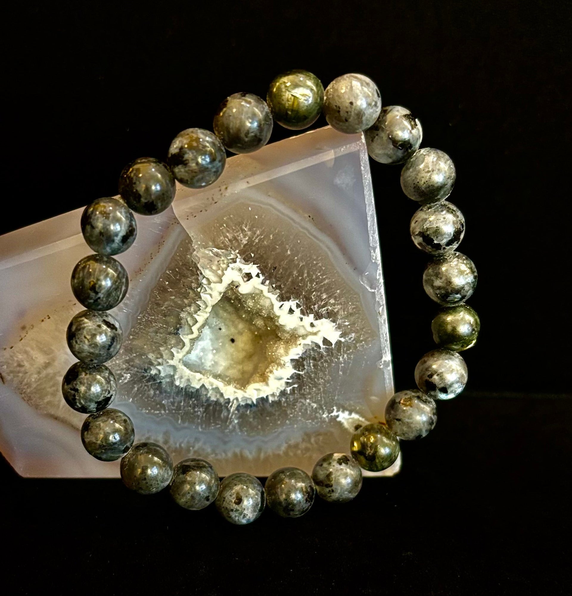 Larvikite 8mm Reiki-Infused Protection & Manifestation Bracelet (Medium-Large Wrists)
