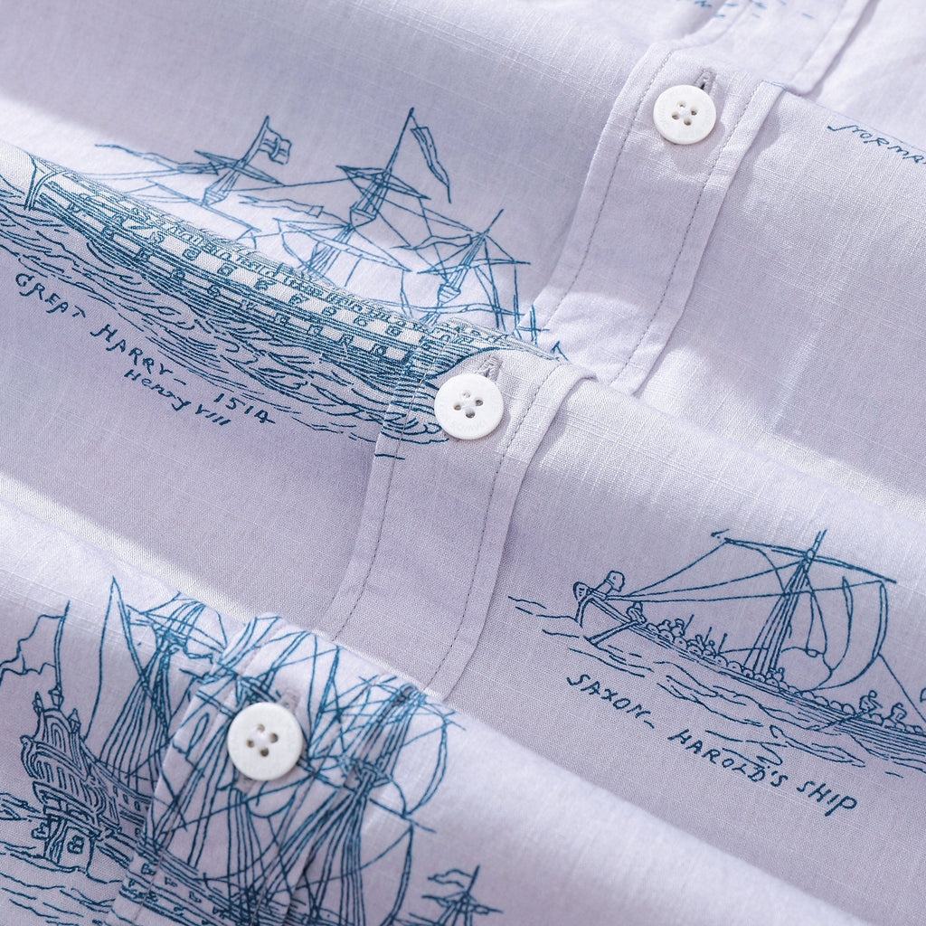 Men's Nautical Ship and Boat Print Short Sleeve Hawaiian Shirt