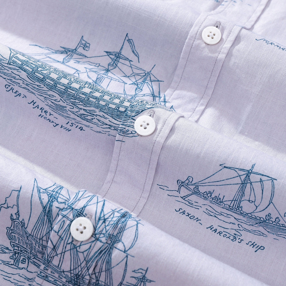 Men's Nautical Ship and Boat Print Short Sleeve Hawaiian Shirt