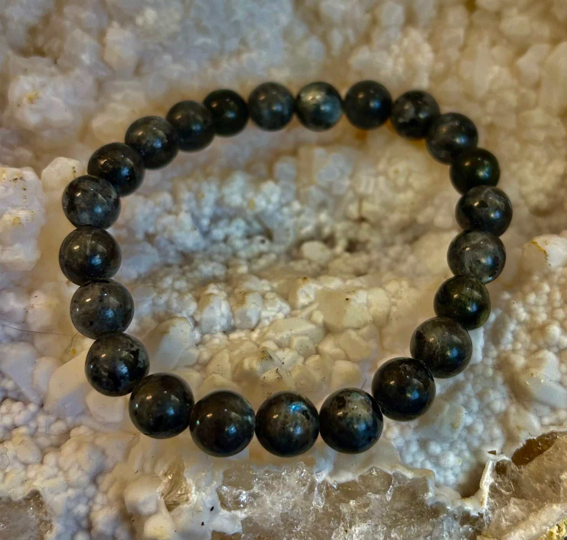 Larvikite 8mm Reiki-Infused Protection & Manifestation Bracelet (Medium-Large Wrists)