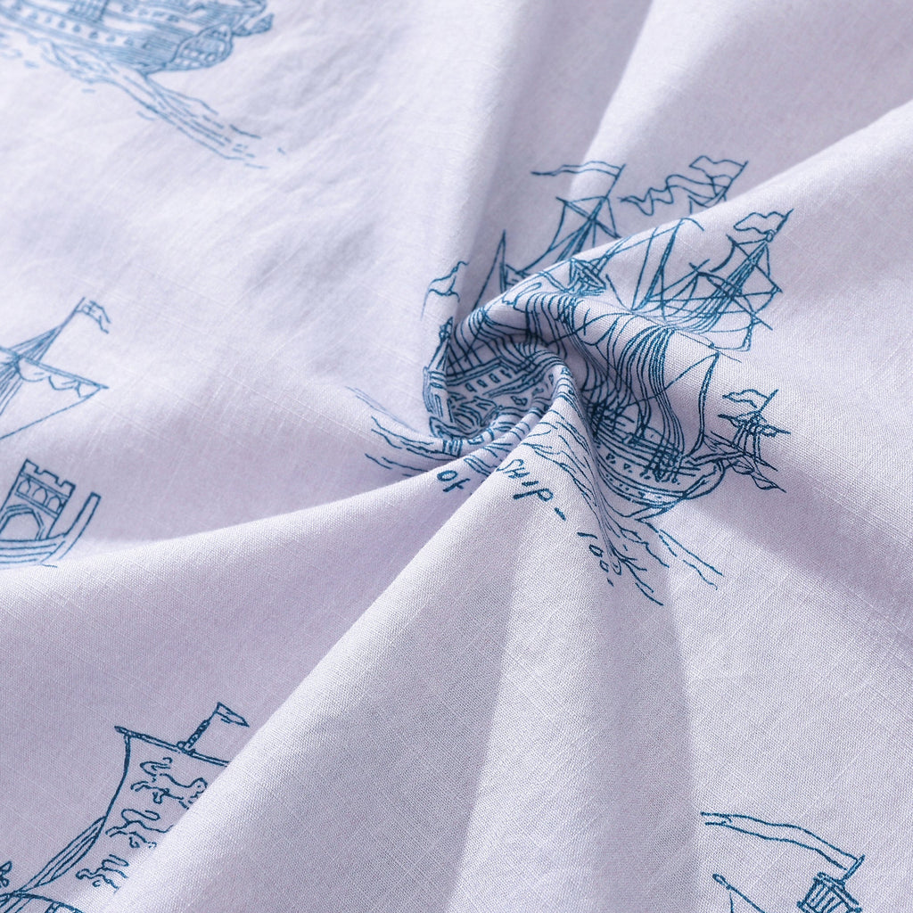 Men's Nautical Ship and Boat Print Short Sleeve Hawaiian Shirt