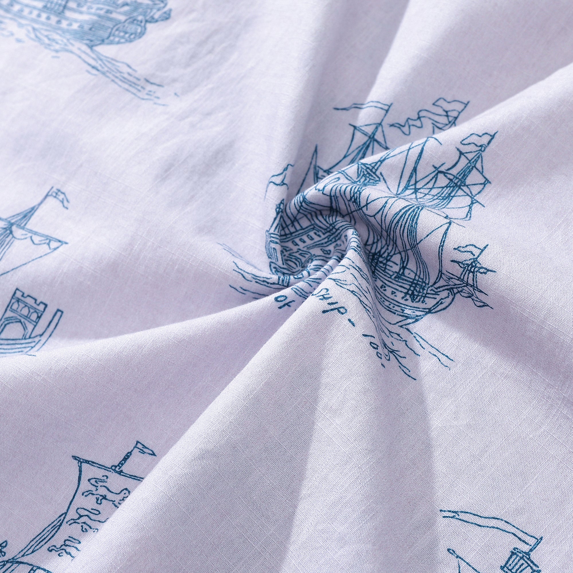 Men's Nautical Ship and Boat Print Short Sleeve Hawaiian Shirt
