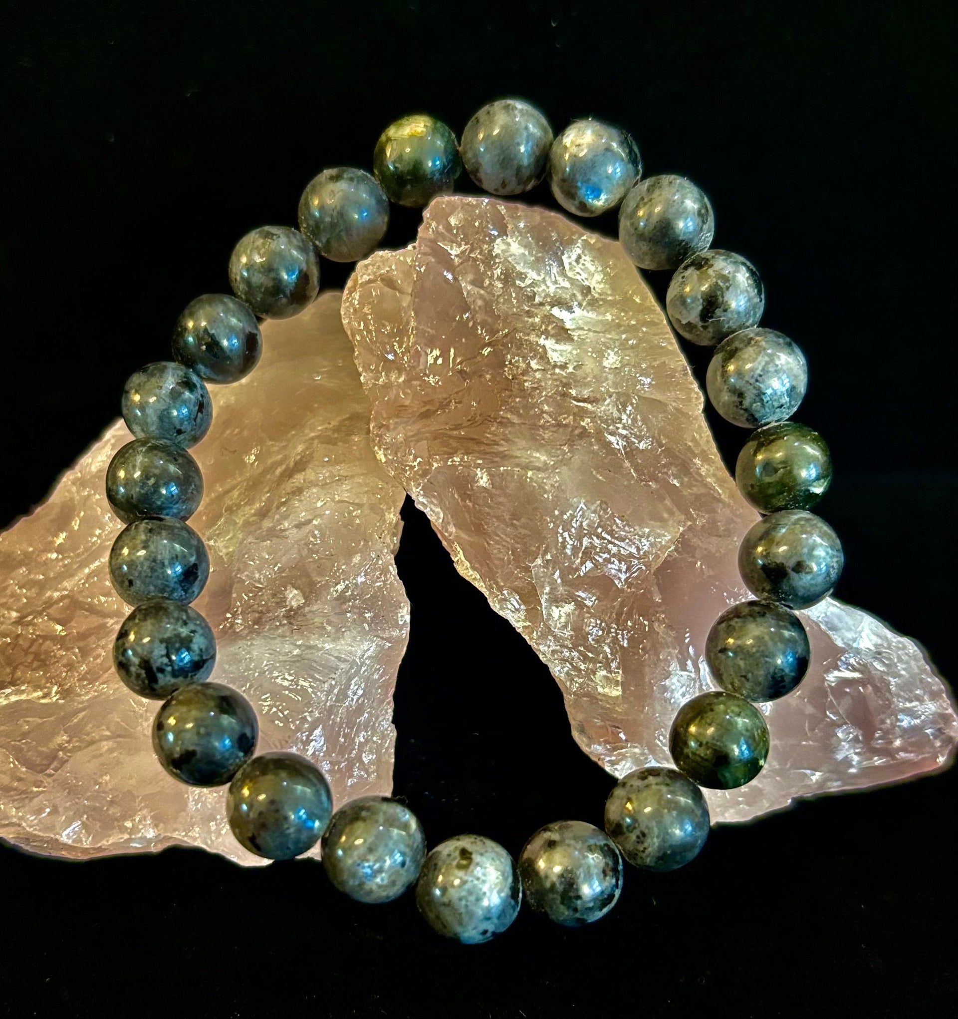 Larvikite 8mm Reiki-Infused Protection & Manifestation Bracelet (Medium-Large Wrists)