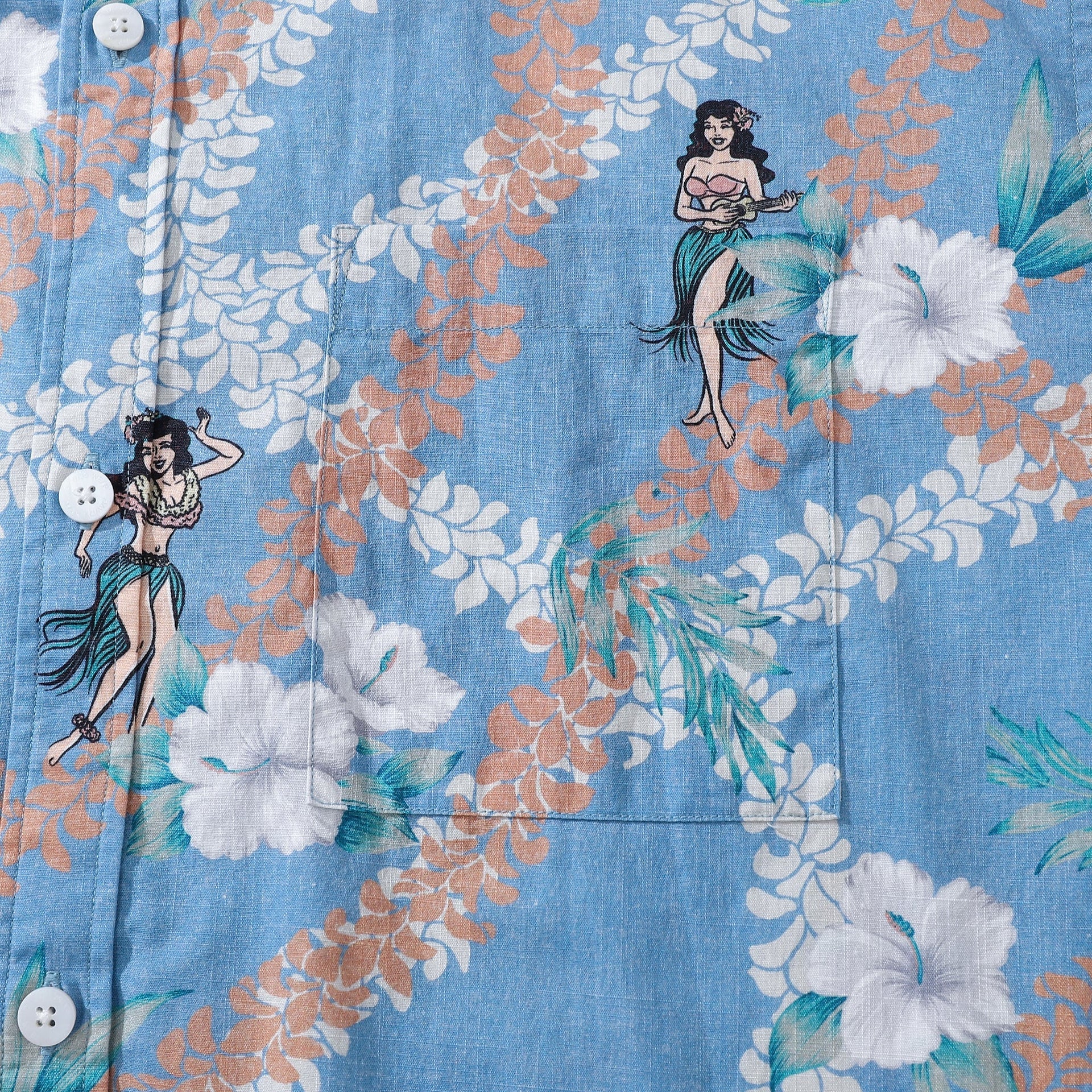 Men's Blue Hawaiian Shirt Short Sleeve Hula Dance Print
