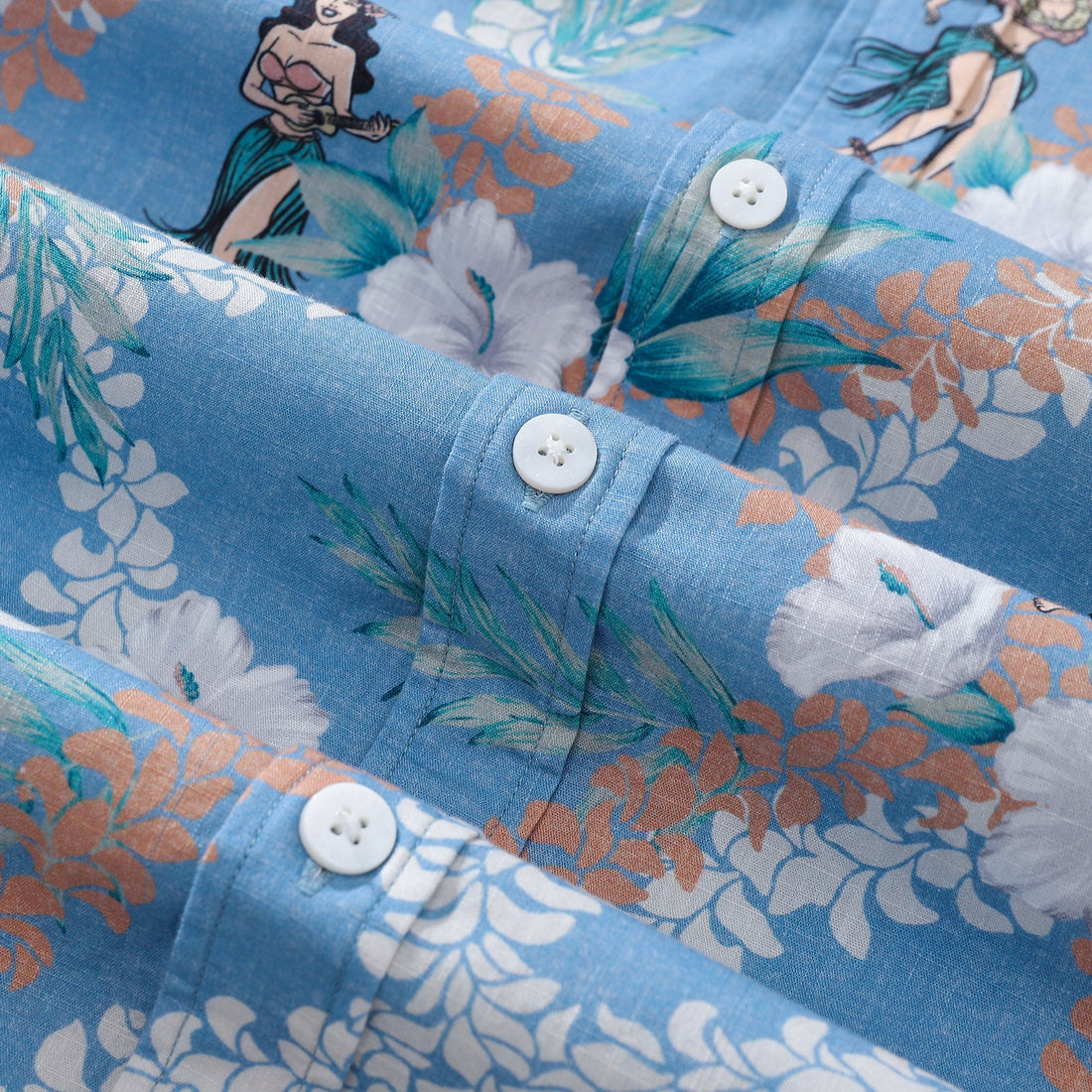 Men's Blue Hawaiian Shirt Short Sleeve Hula Dance Print