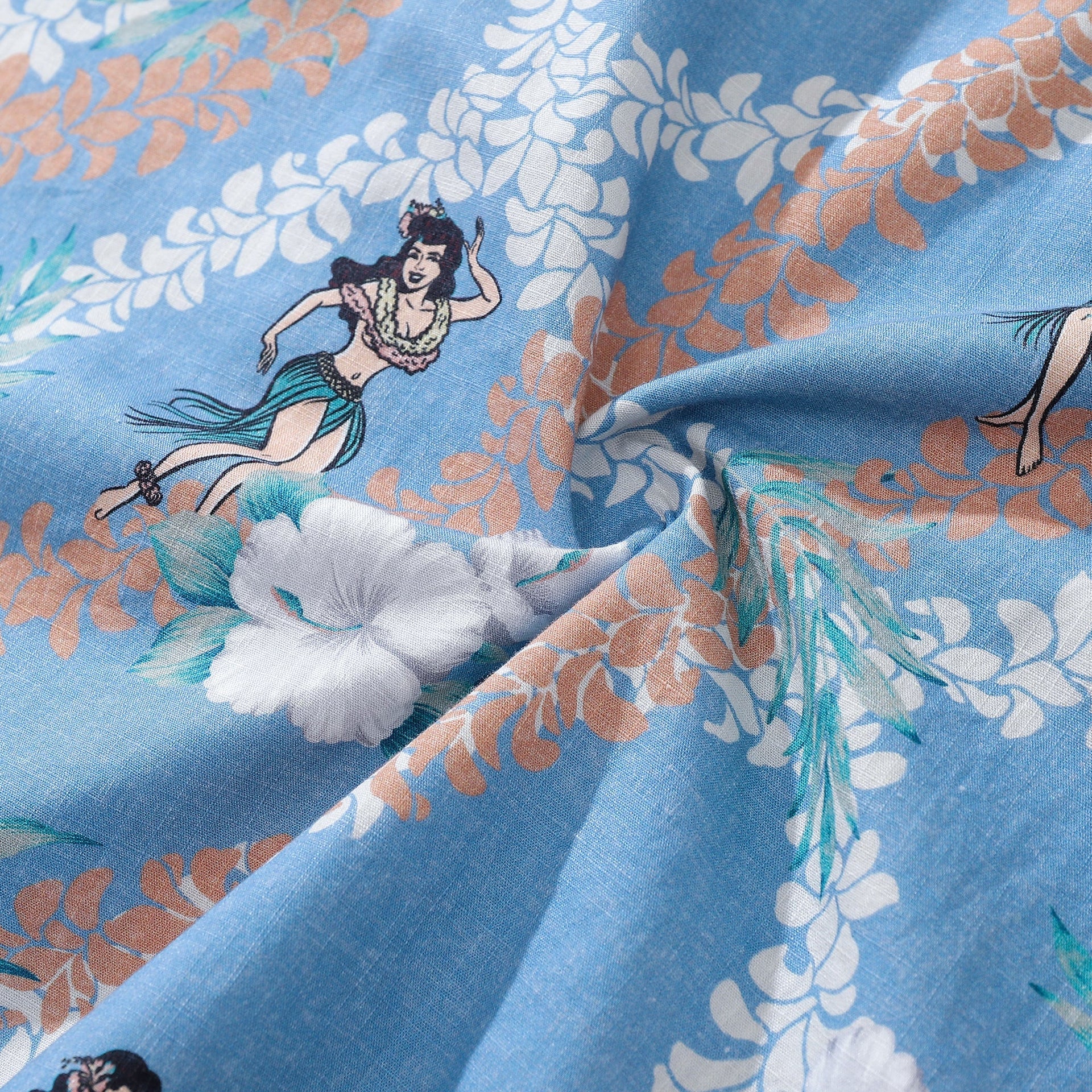 Men's Blue Hawaiian Shirt Short Sleeve Hula Dance Print
