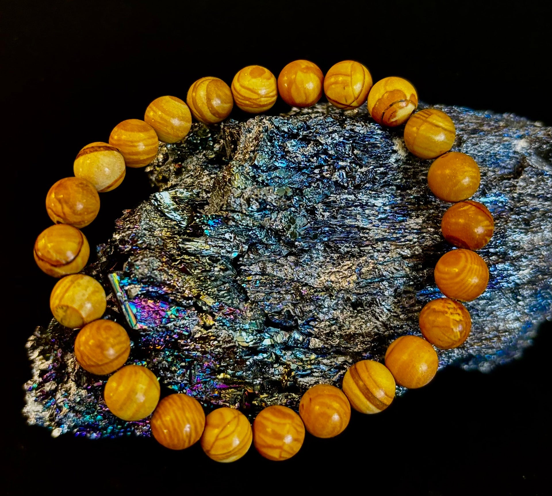 Wood Lace Agate Crystal Healing Bracelet for Grounding Energy