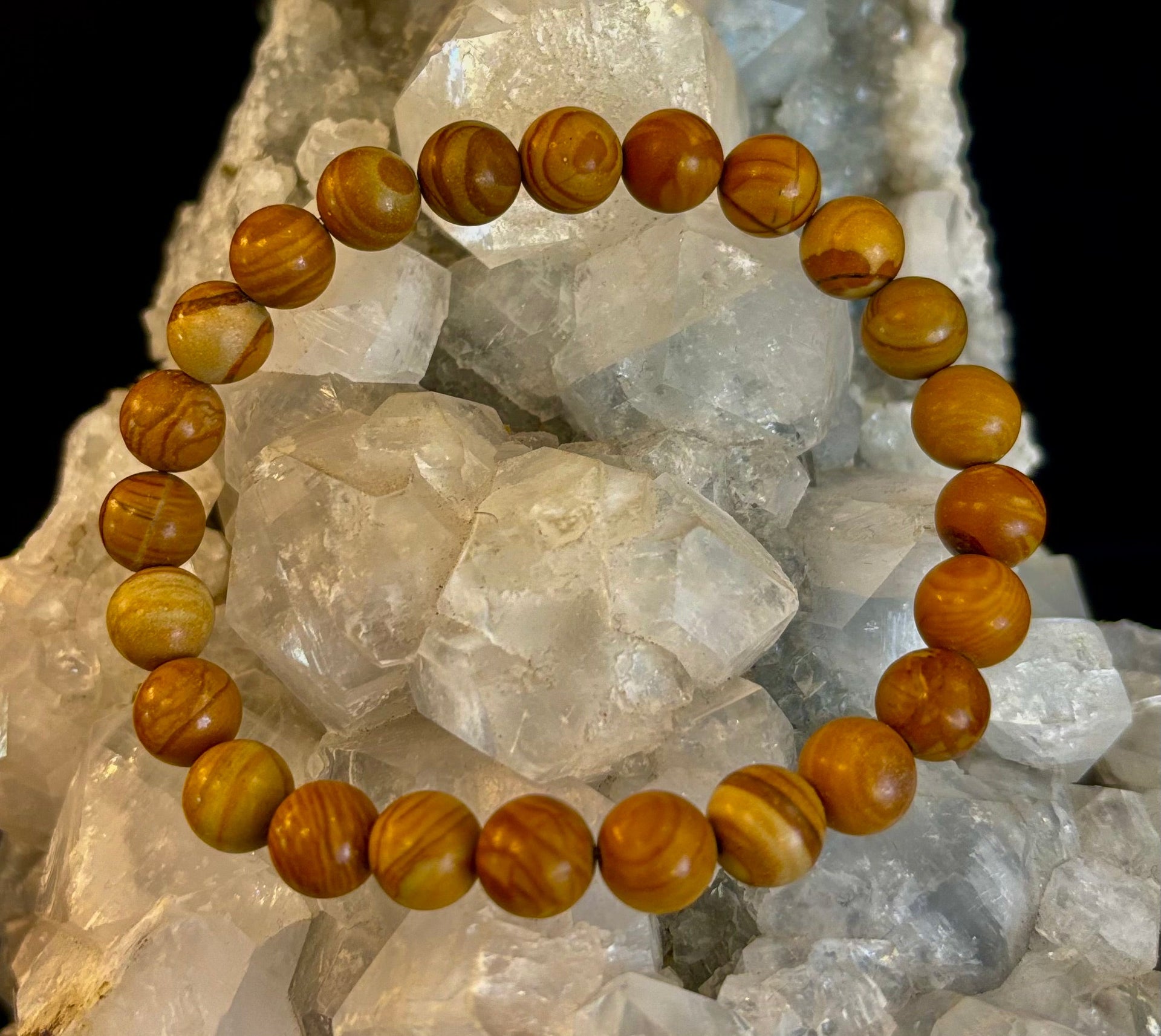 Wood Lace Agate Crystal Healing Bracelet for Grounding Energy
