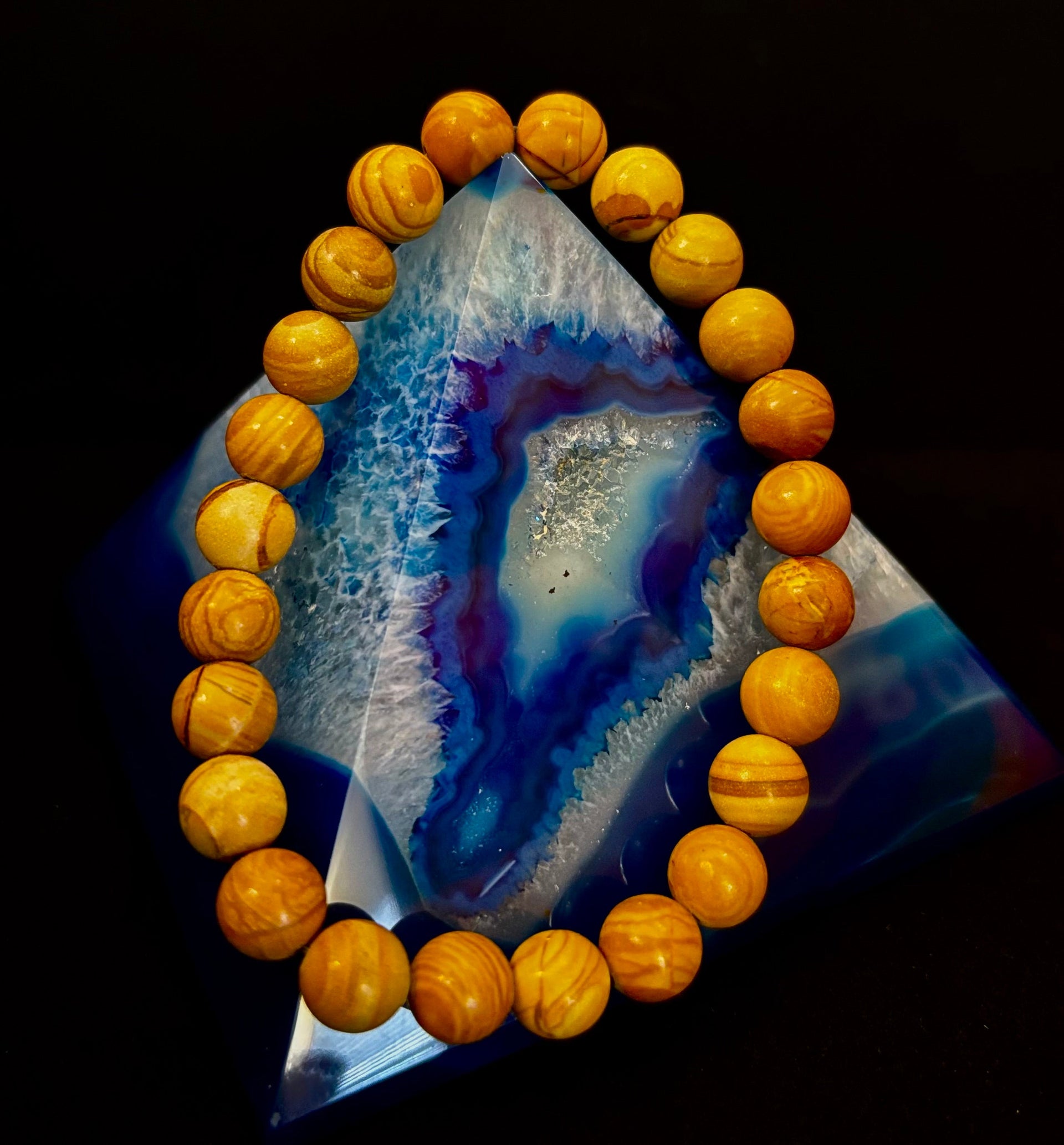Wood Lace Agate Crystal Healing Bracelet for Grounding Energy