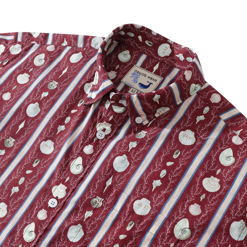 Men's Red Vintage Shell Print Hawaiian Shirt Short Sleeve