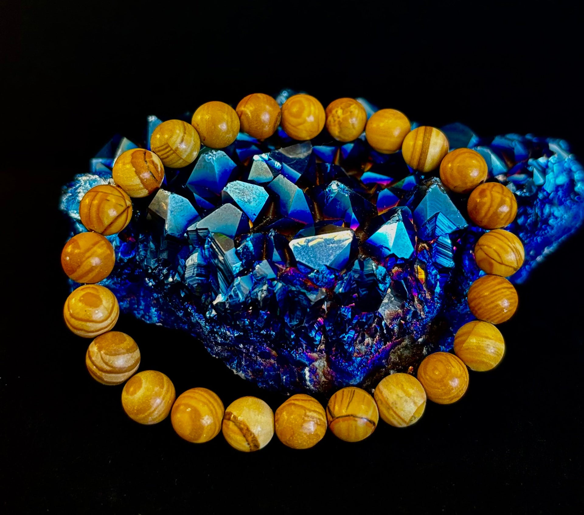 Wood Lace Agate Crystal Healing Bracelet for Grounding Energy