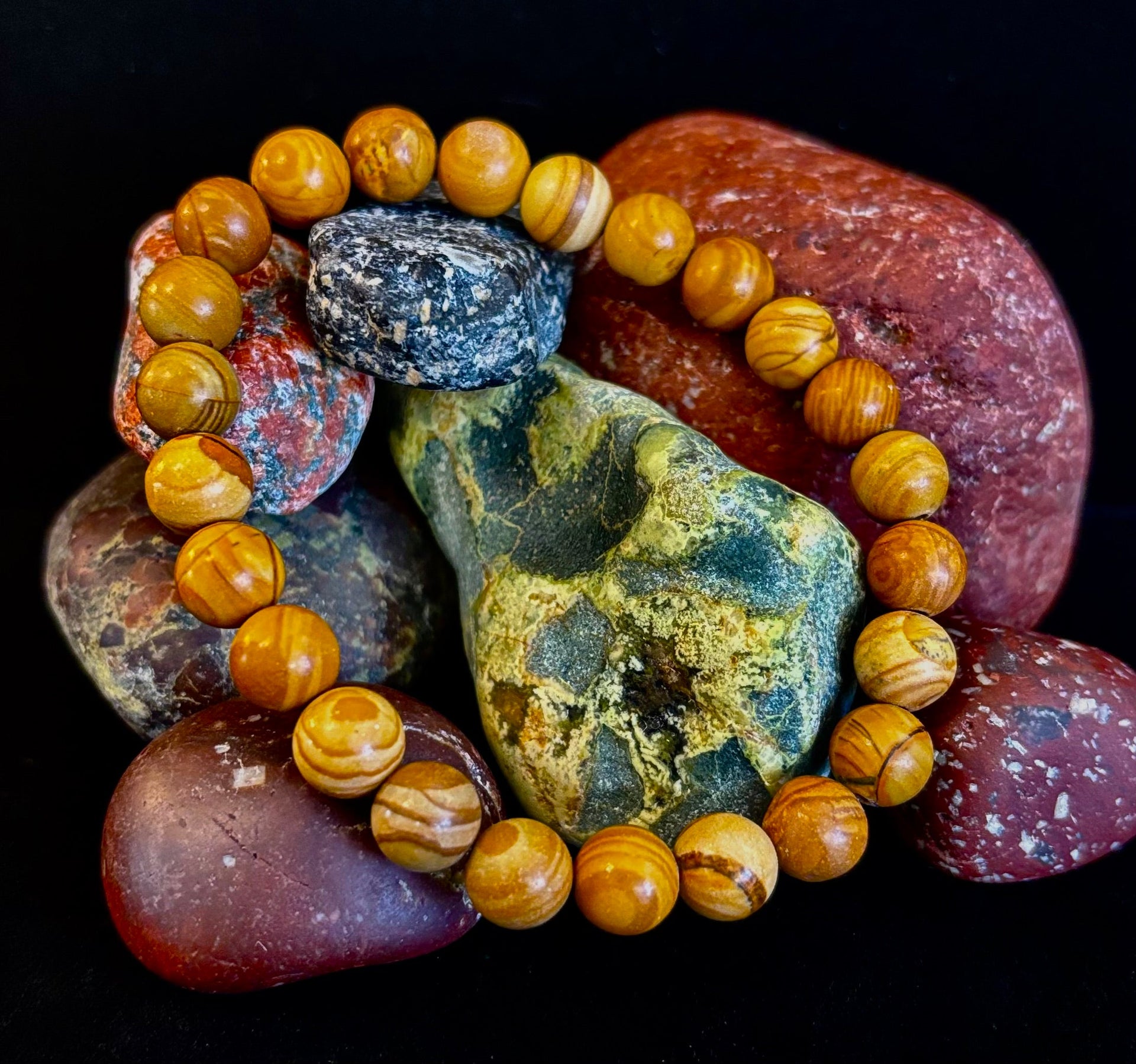 Wood Lace Agate Crystal Healing Bracelet for Grounding Energy
