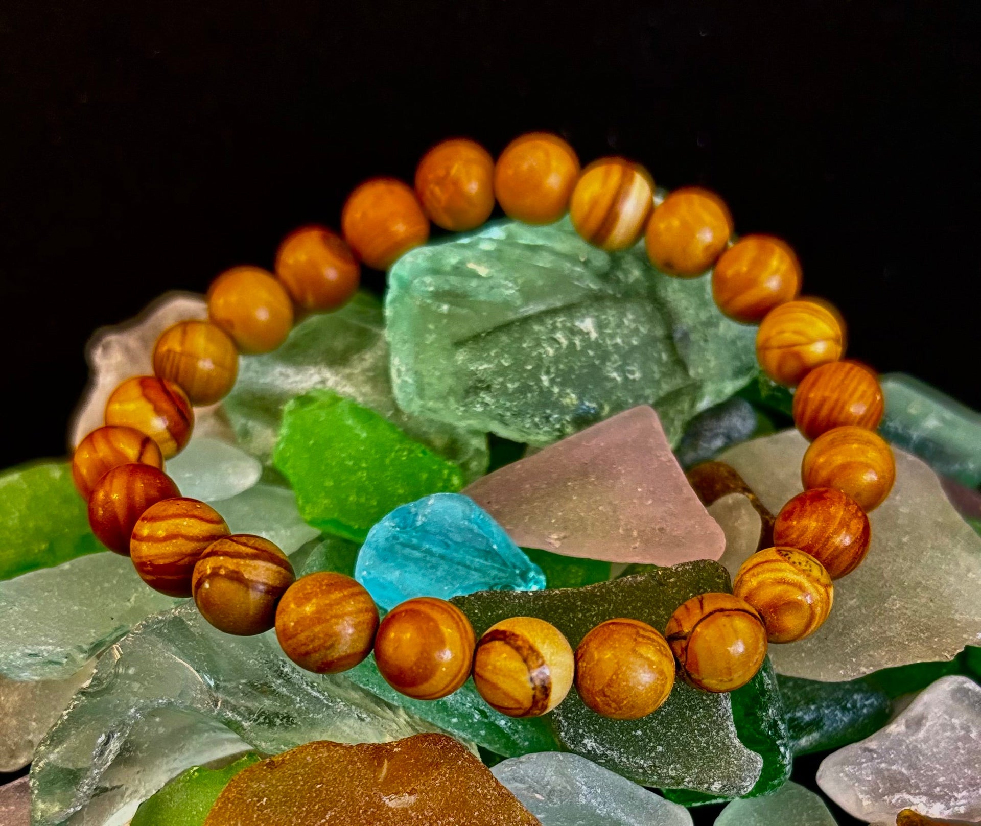 Wood Lace Agate Crystal Healing Bracelet for Grounding Energy