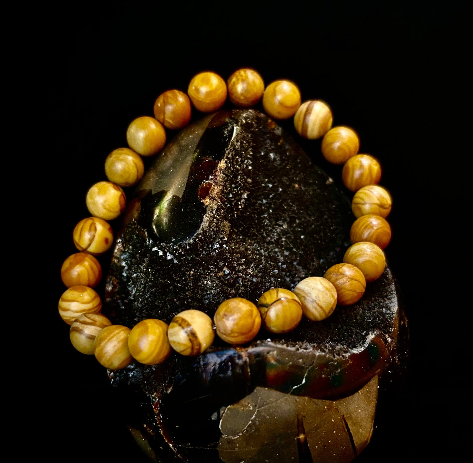 Wood Lace Agate Crystal Healing Bracelet for Grounding Energy