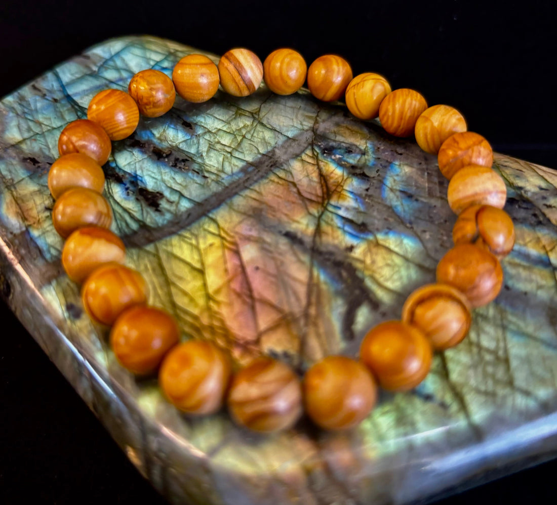 Wood Lace Agate Crystal Healing Bracelet for Grounding Energy