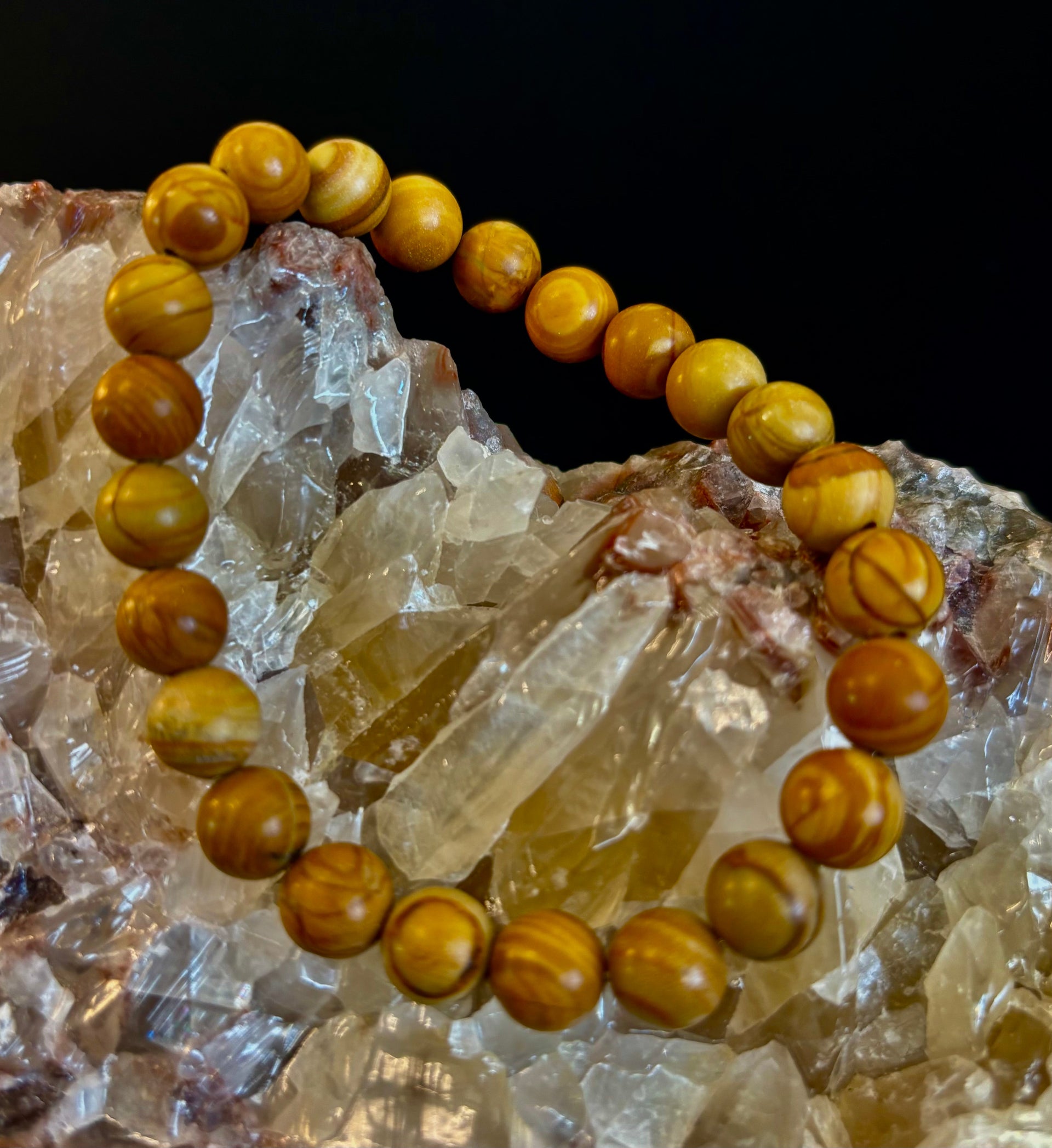 Wood Lace Agate Crystal Healing Bracelet for Grounding Energy