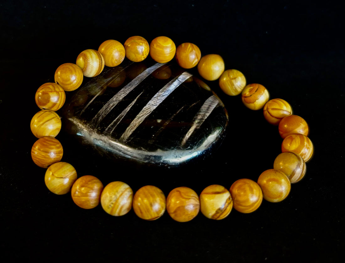 Wood Lace Agate Crystal Healing Bracelet for Grounding Energy