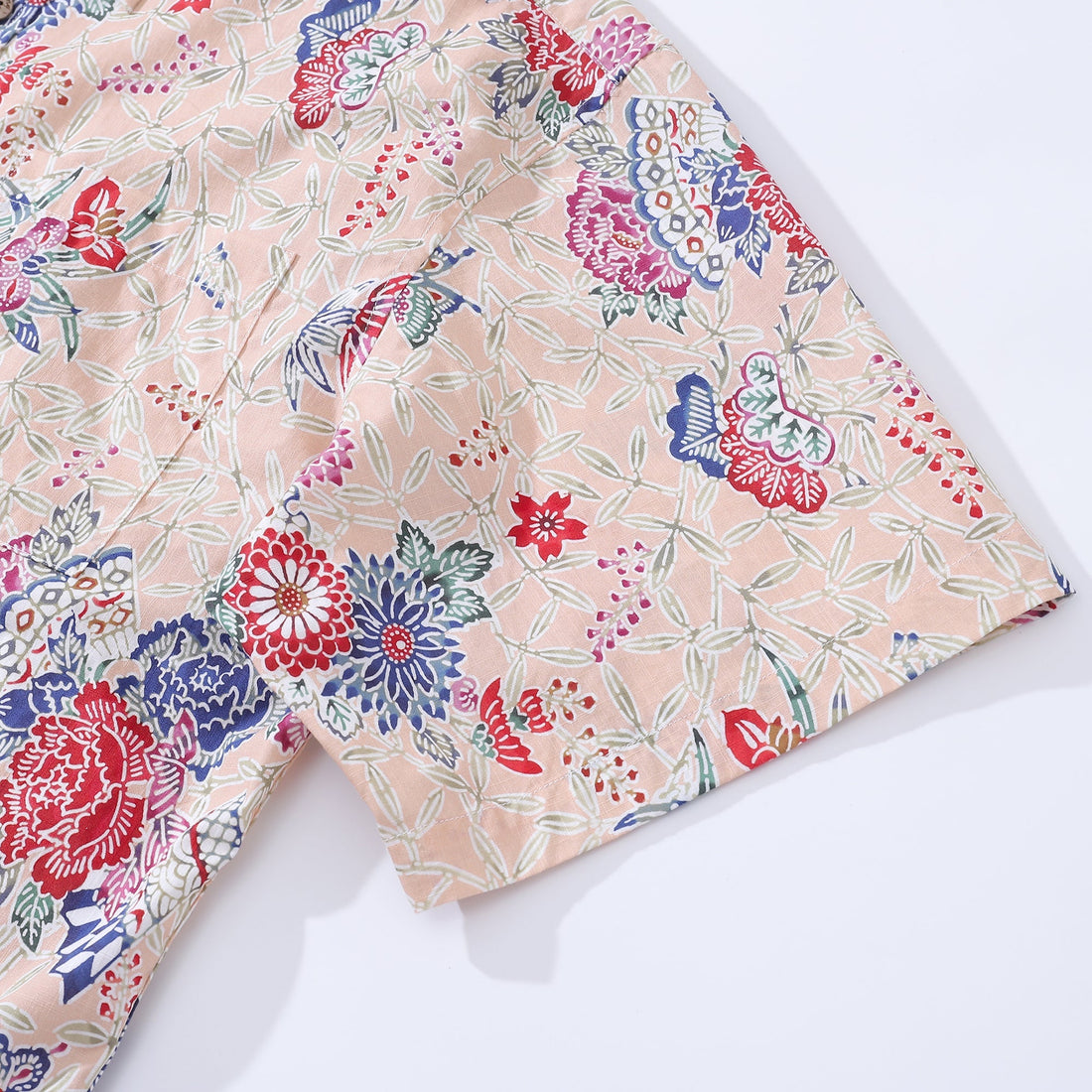 Men's Botanical Blossom and Butterfly Print Cotton Aloha Shirt