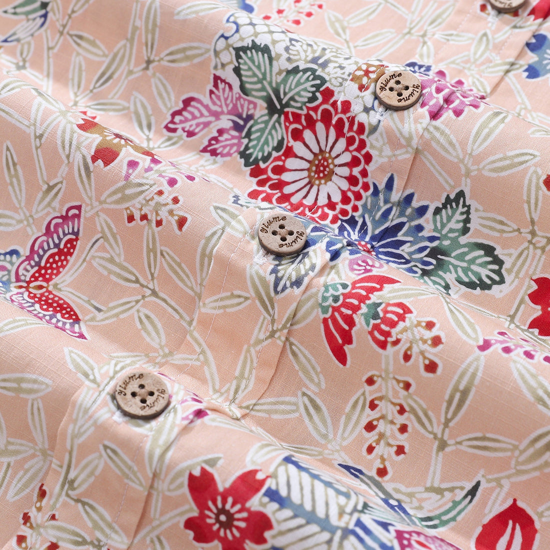 Men's Botanical Blossom and Butterfly Print Cotton Aloha Shirt
